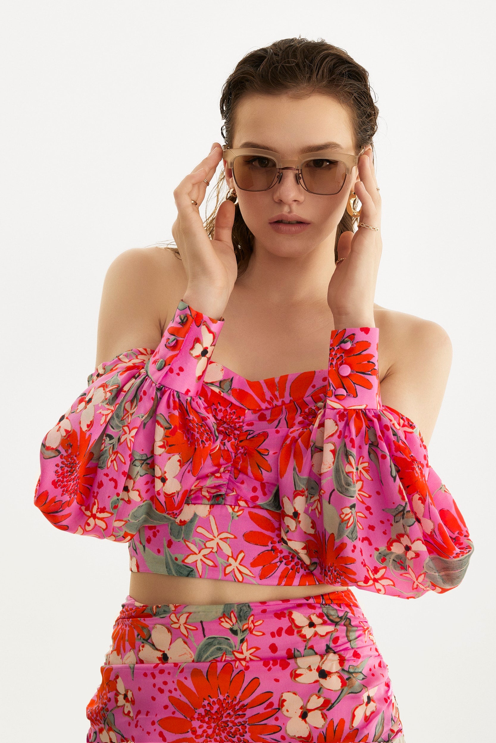Summer Bouquet Off-The-Shoulders Crop Top