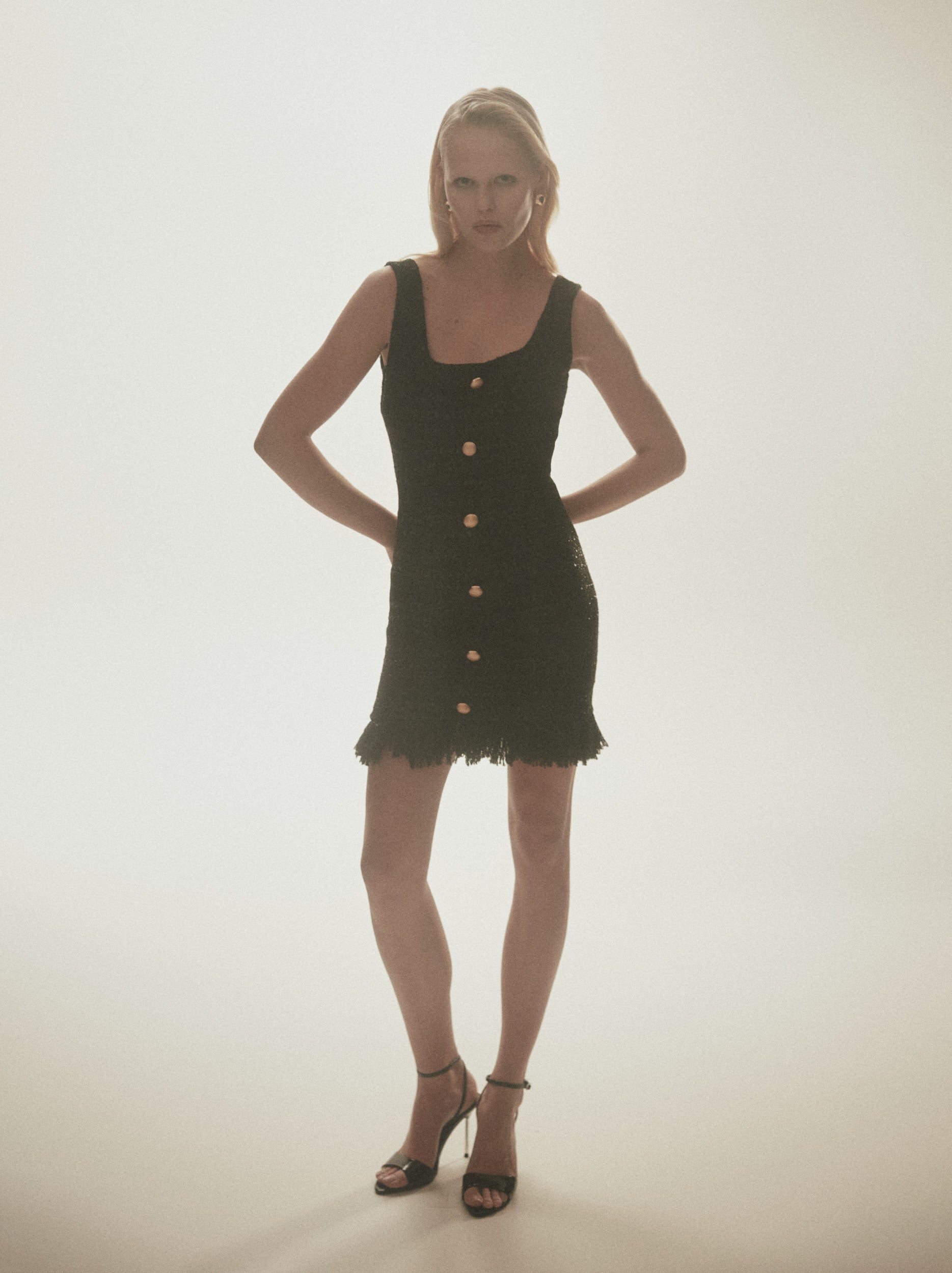 Black fringed tweed dress