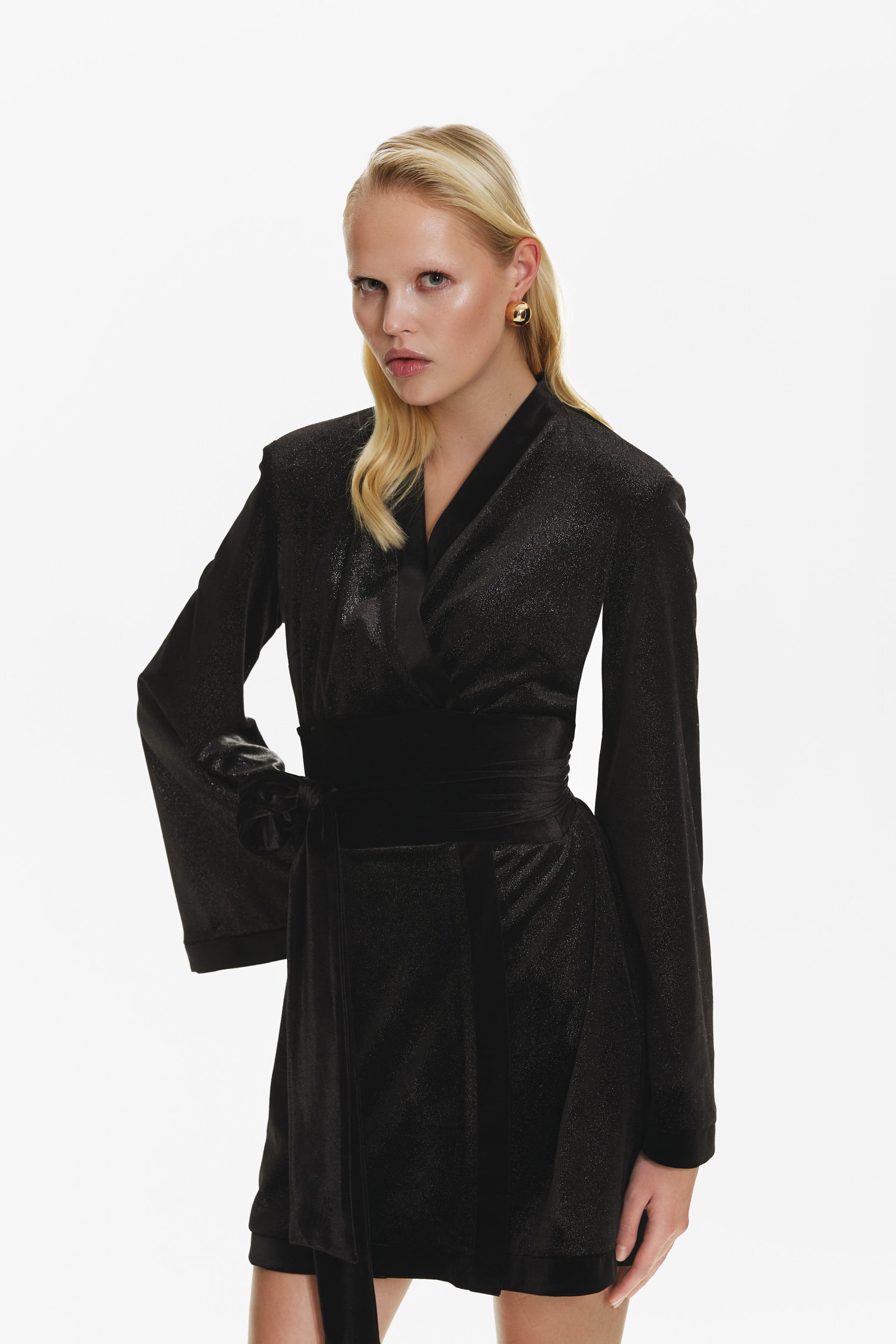 Kimono black velvet mini dress