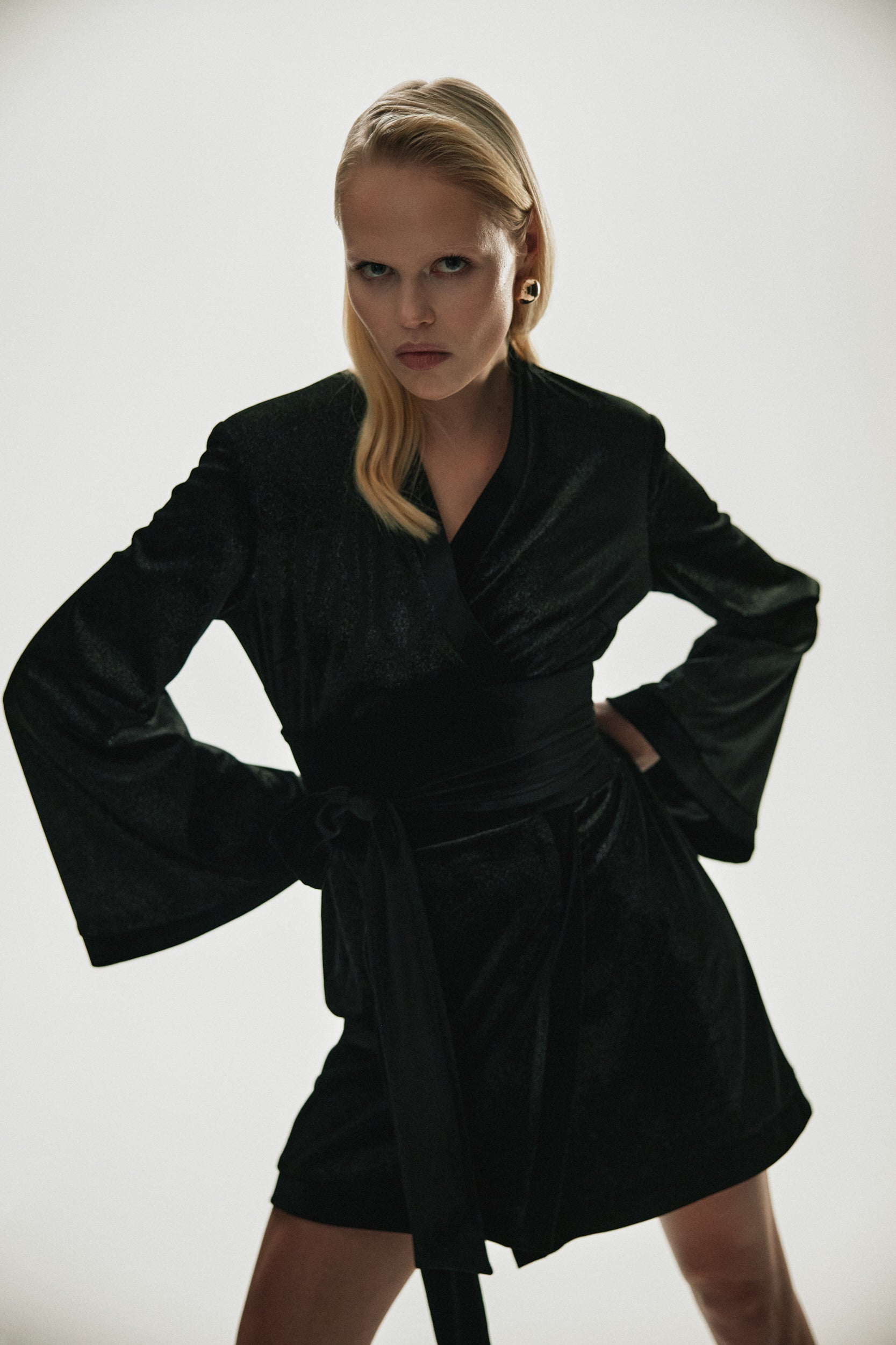 Kimono black velvet mini dress