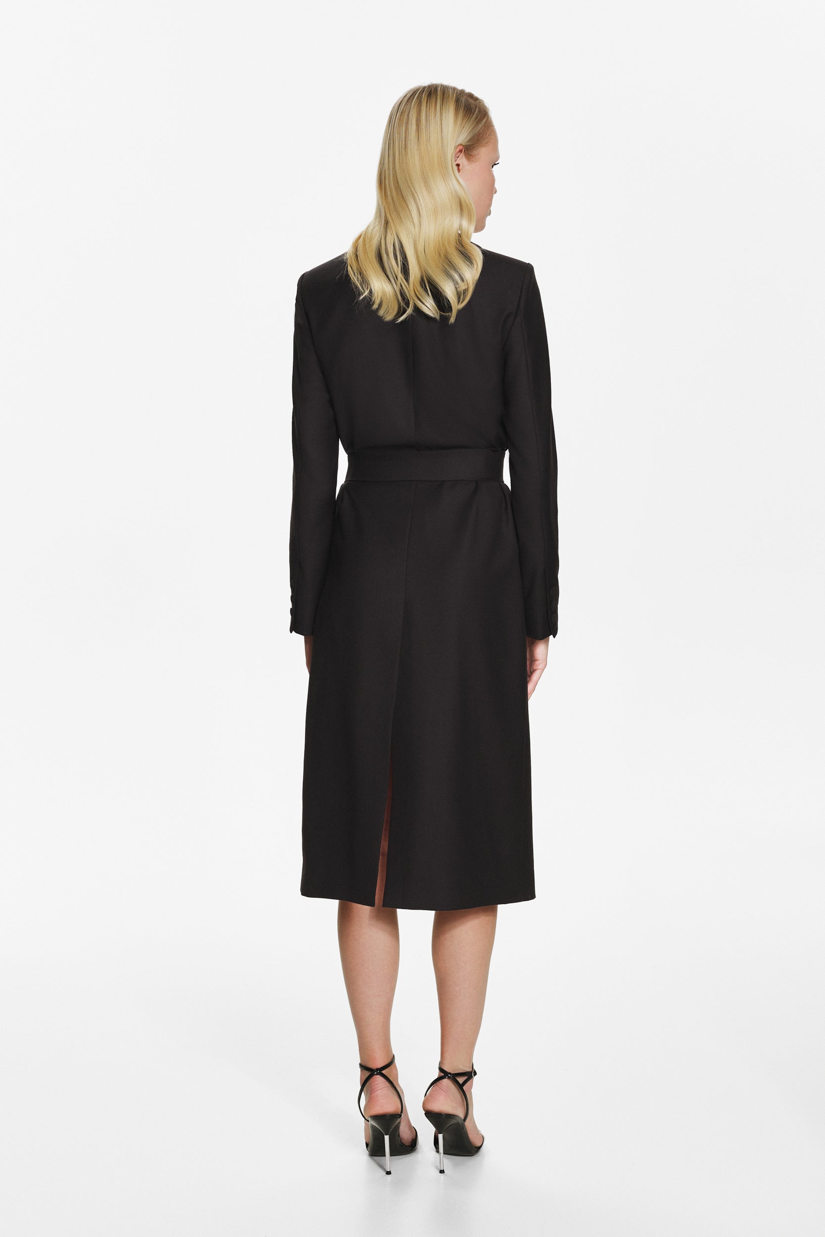 Belted midi trench coat in black