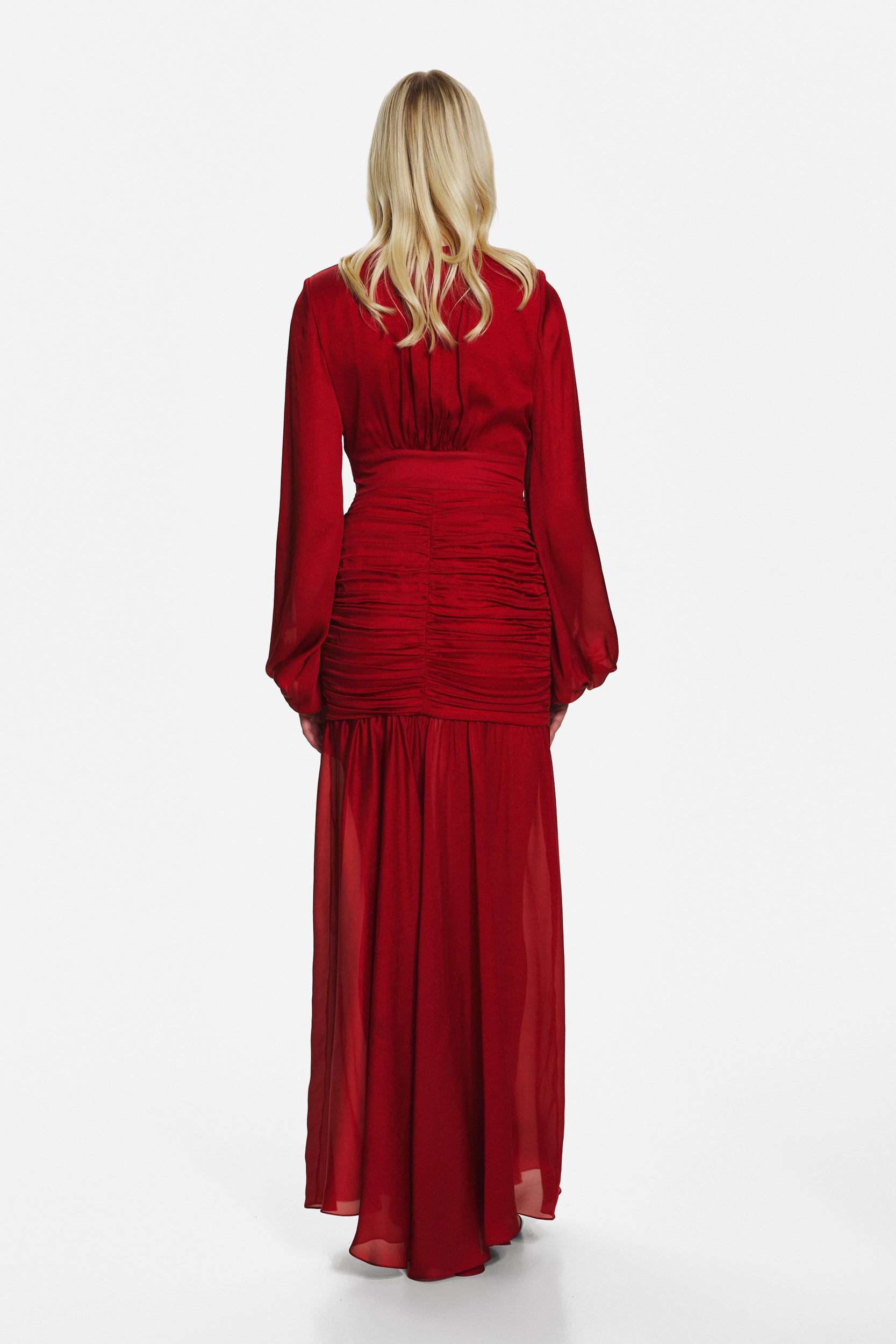 Ruched maxi dress in red