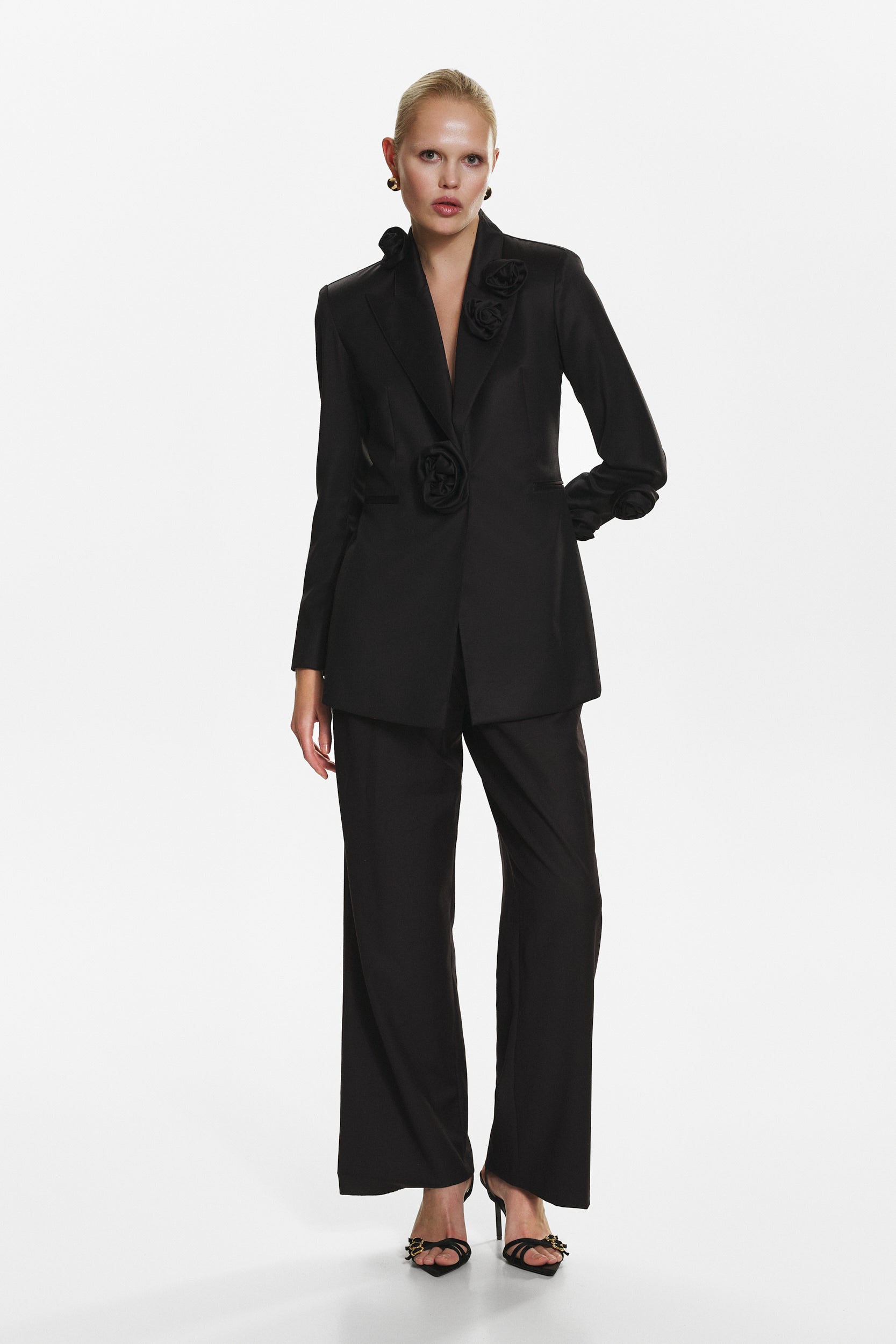 Rosette appliqué blazer in black