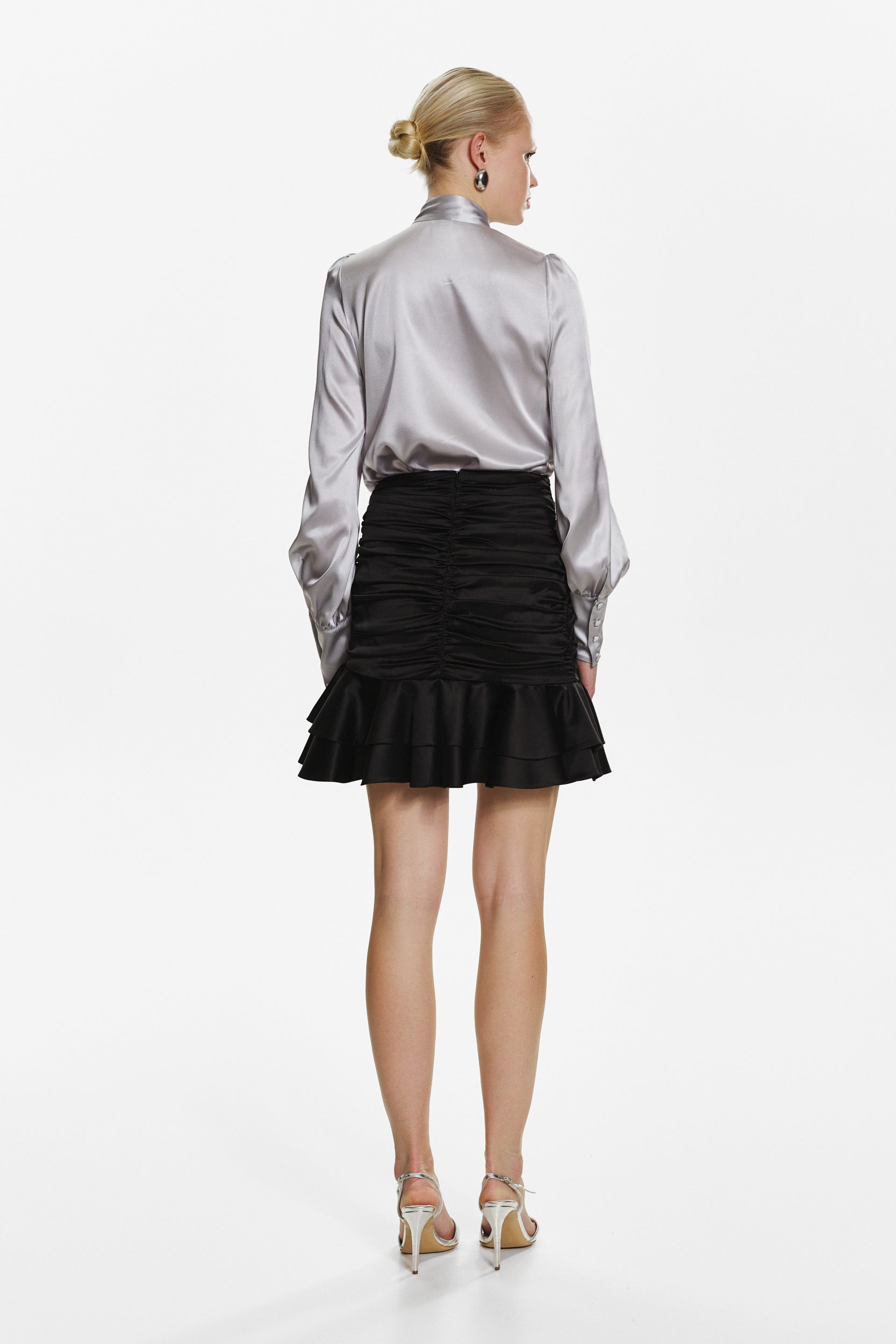 Silk pussy-bow shirt in grey