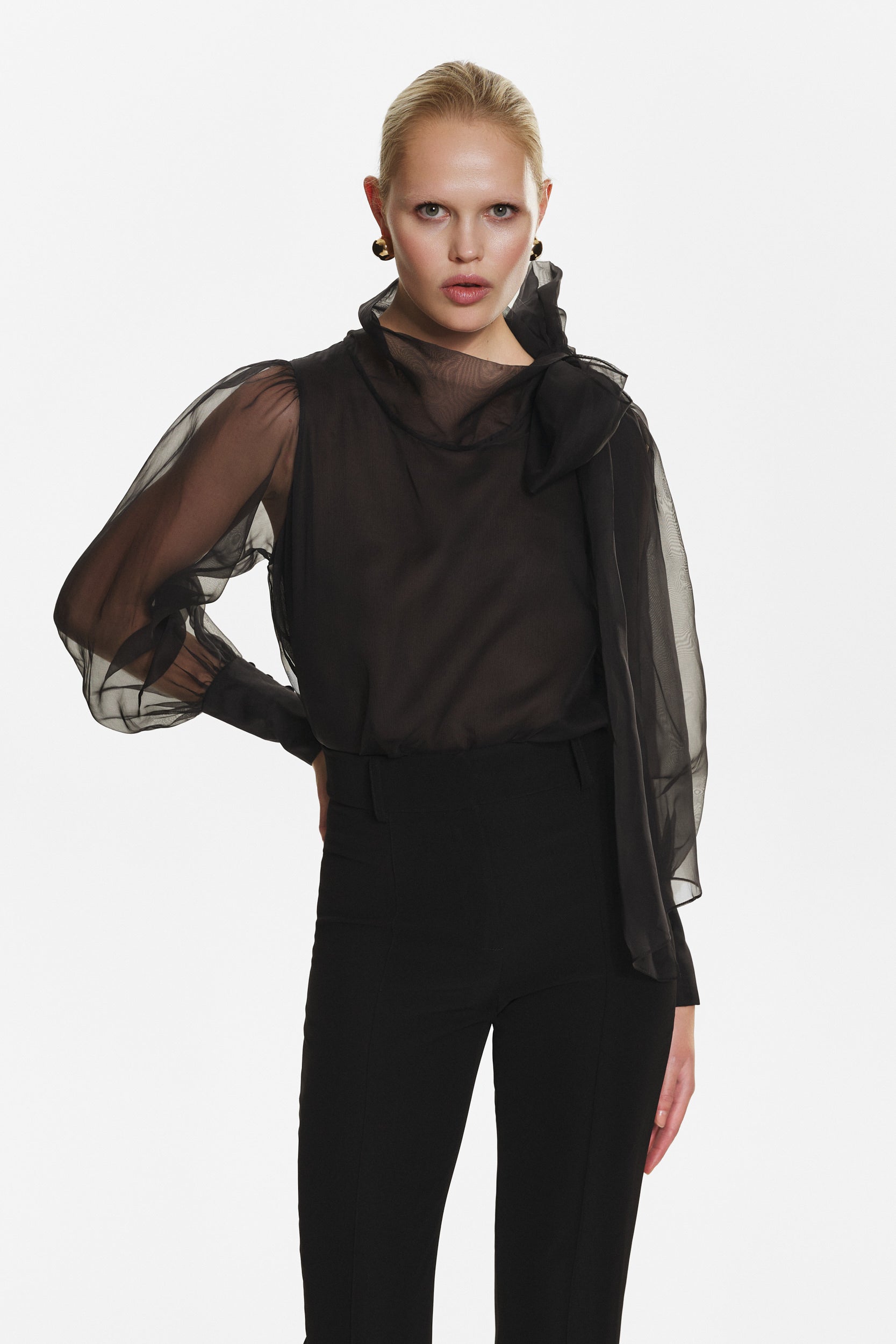 Sheer black organza-silk blouse