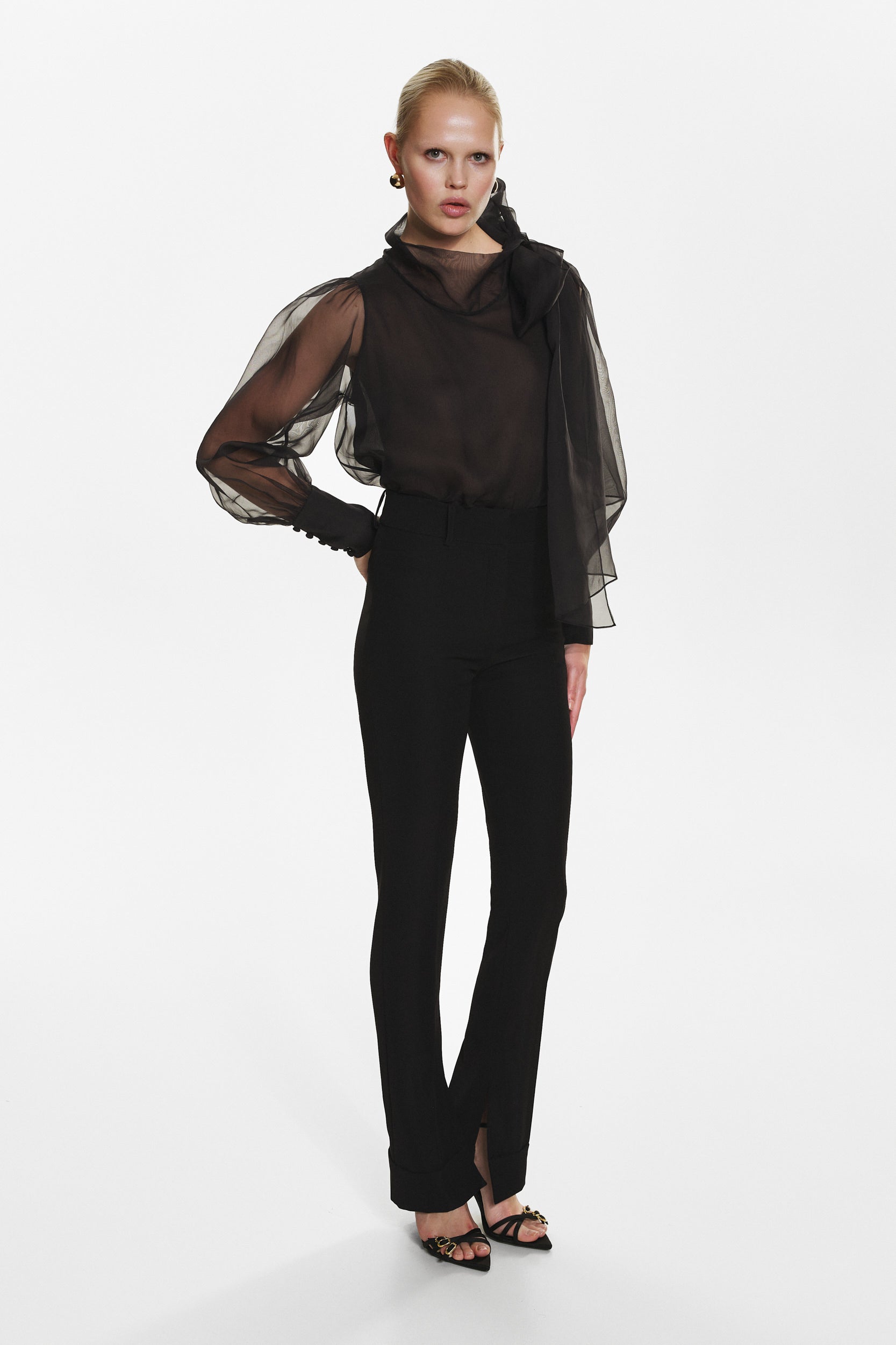 Sheer black organza-silk blouse