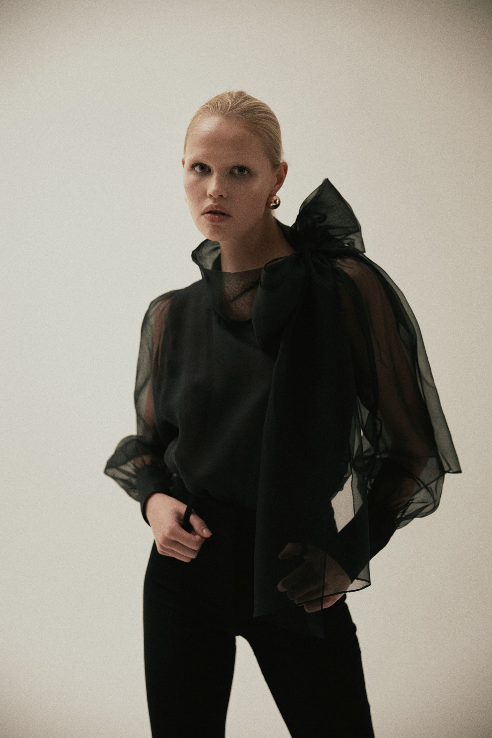 Sheer black organza-silk blouse