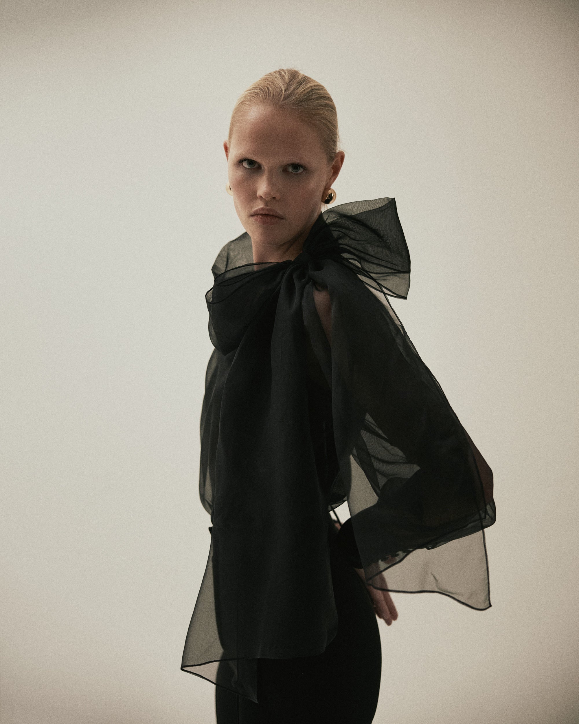 Sheer black organza-silk blouse