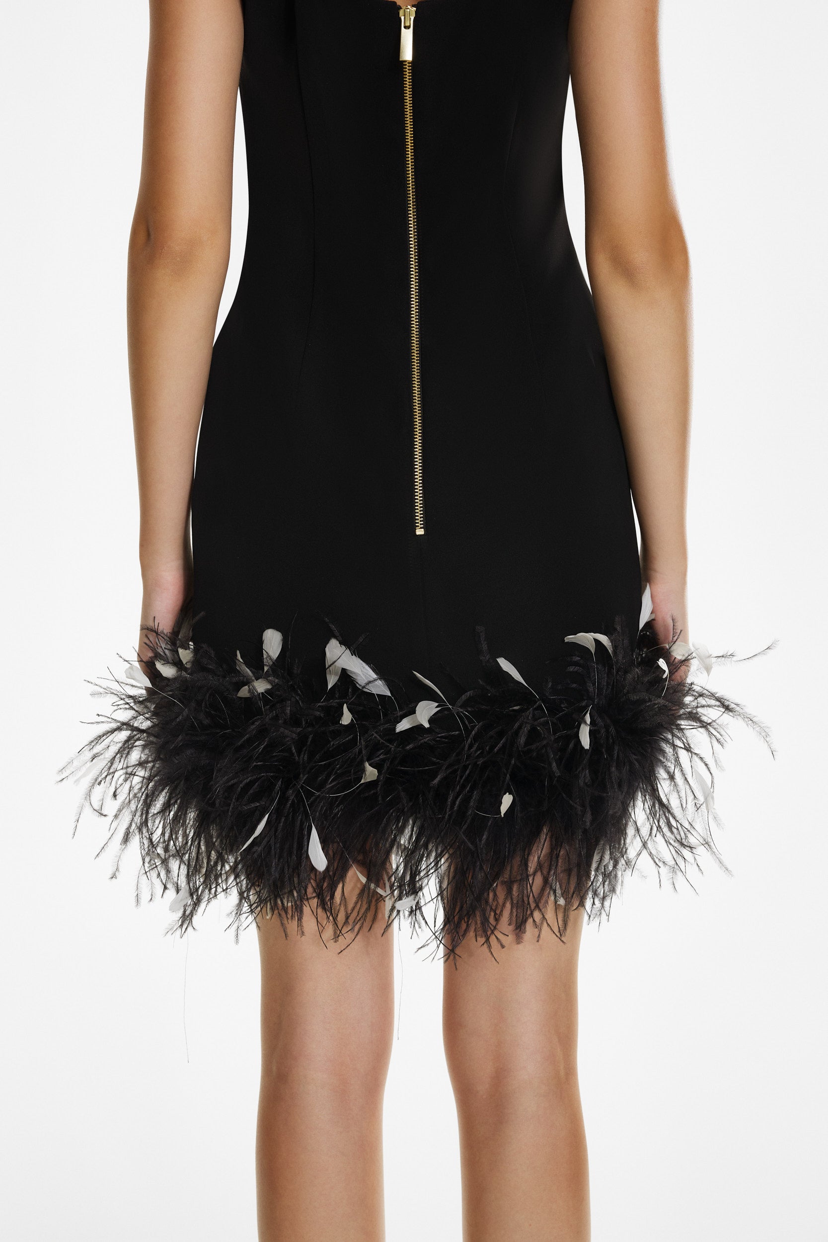 Black crepe feather mini dress