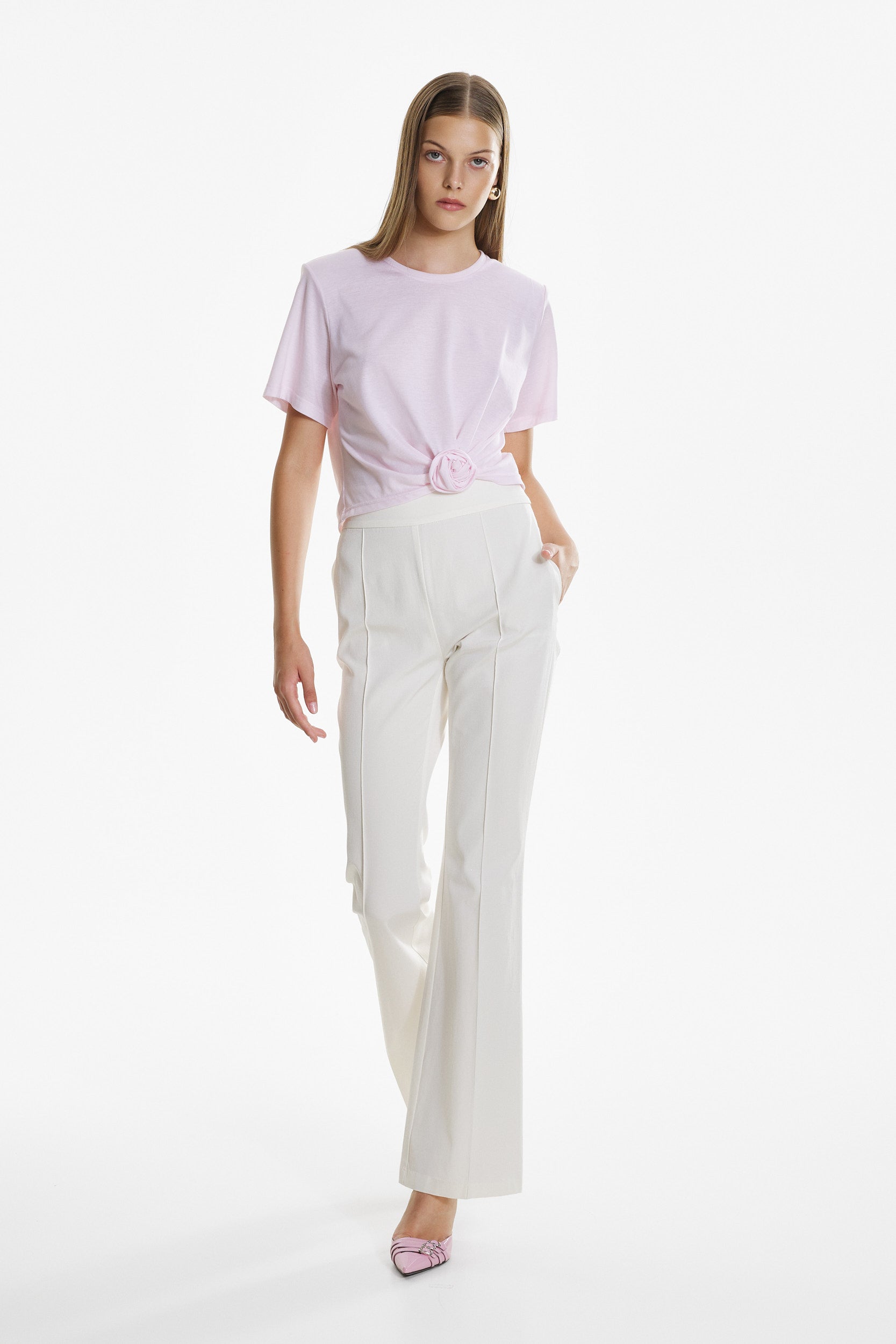 Gathered cotton pink top