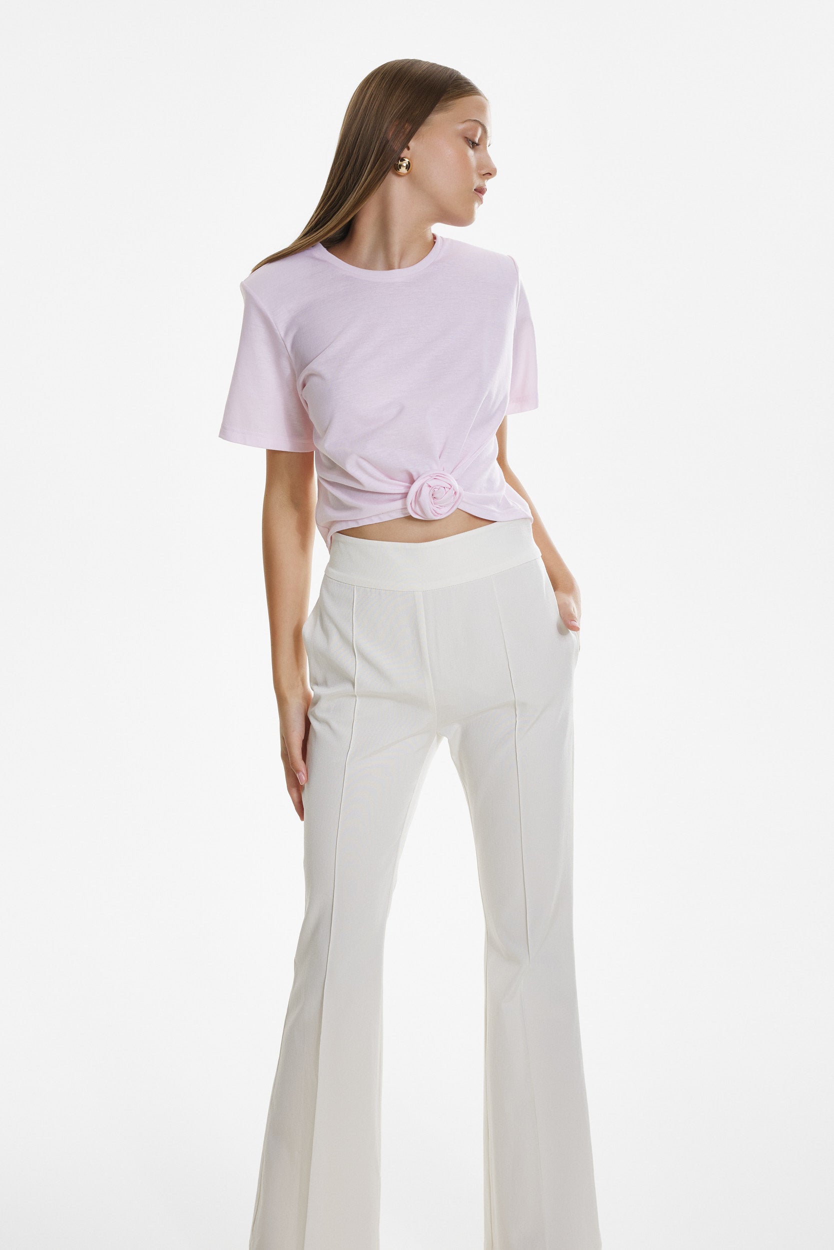 Gathered cotton pink top