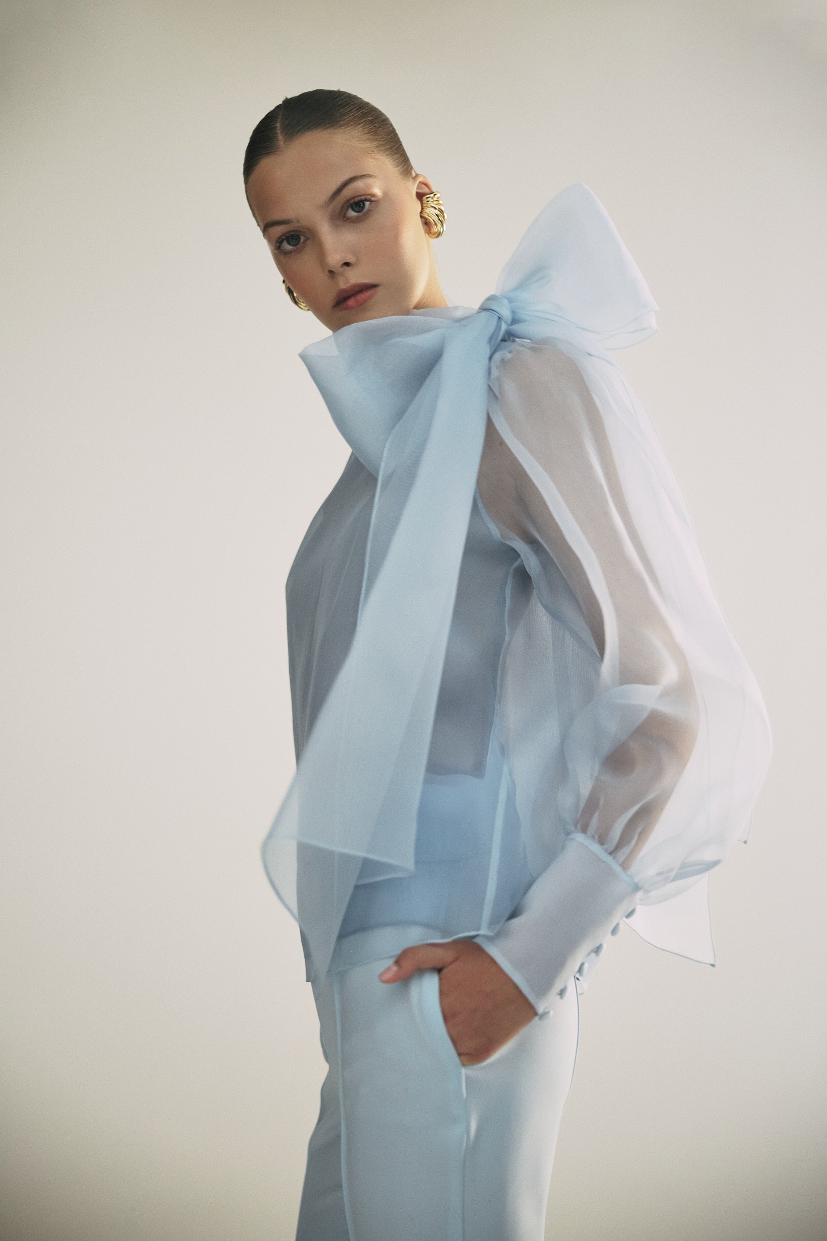 Sheer blue organza-silk blouse