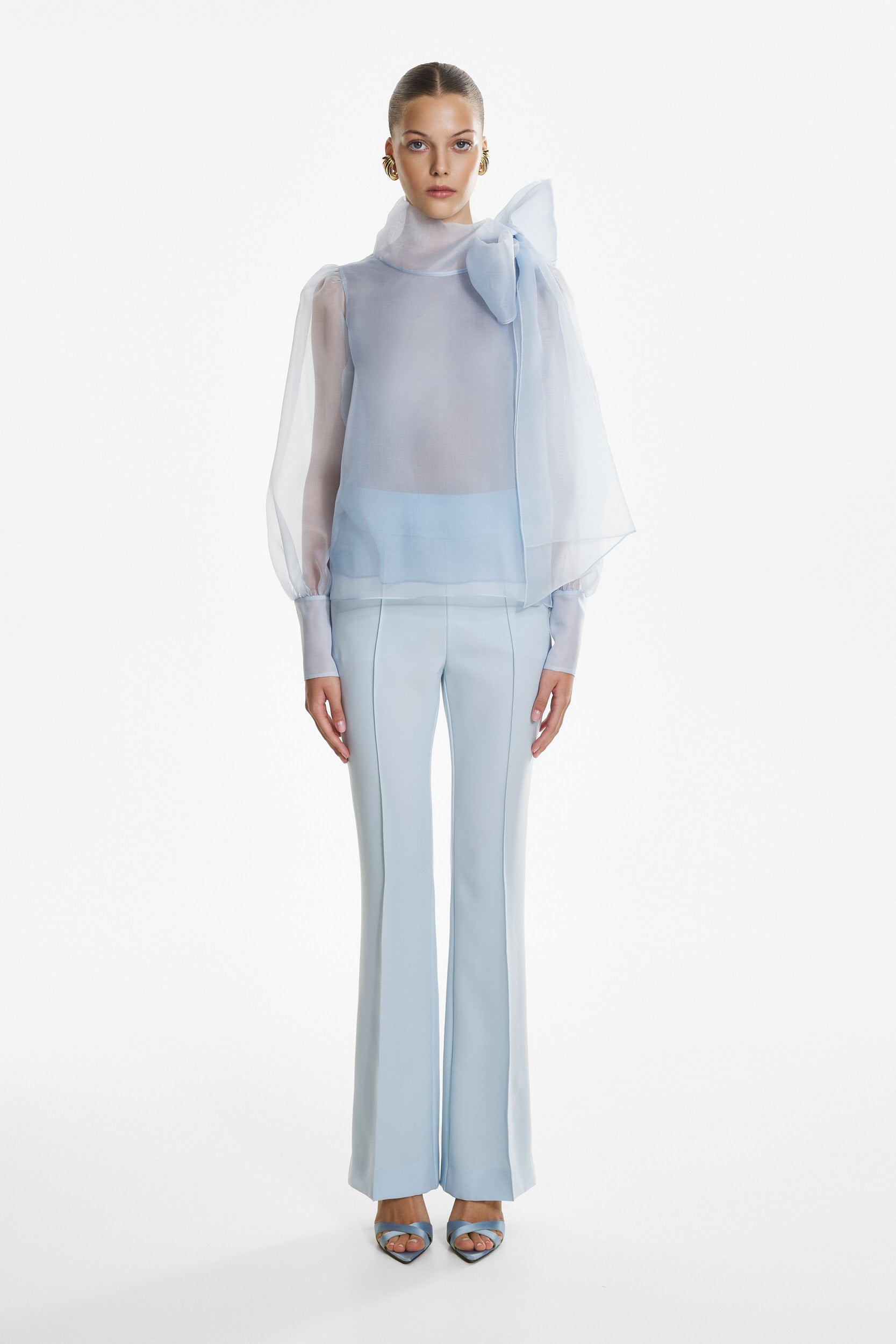 Sheer blue organza-silk blouse