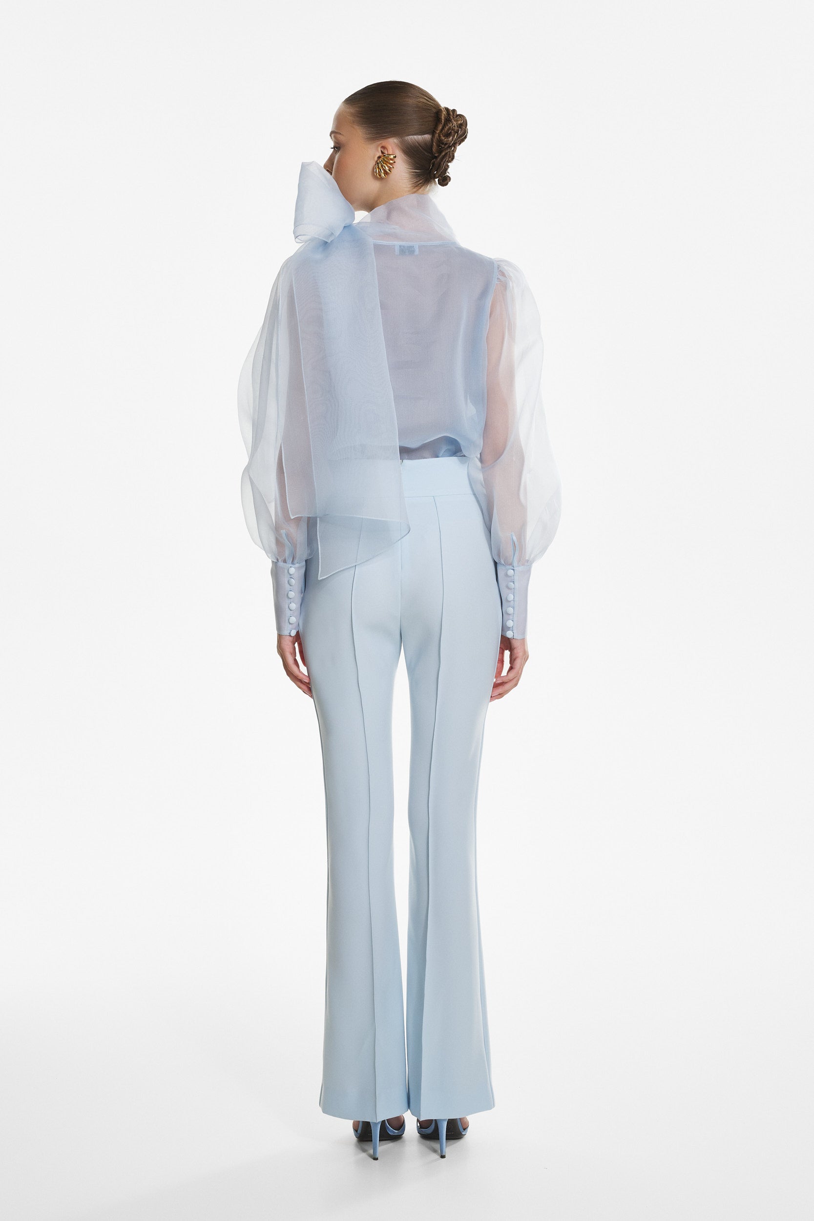 Sheer blue organza-silk blouse