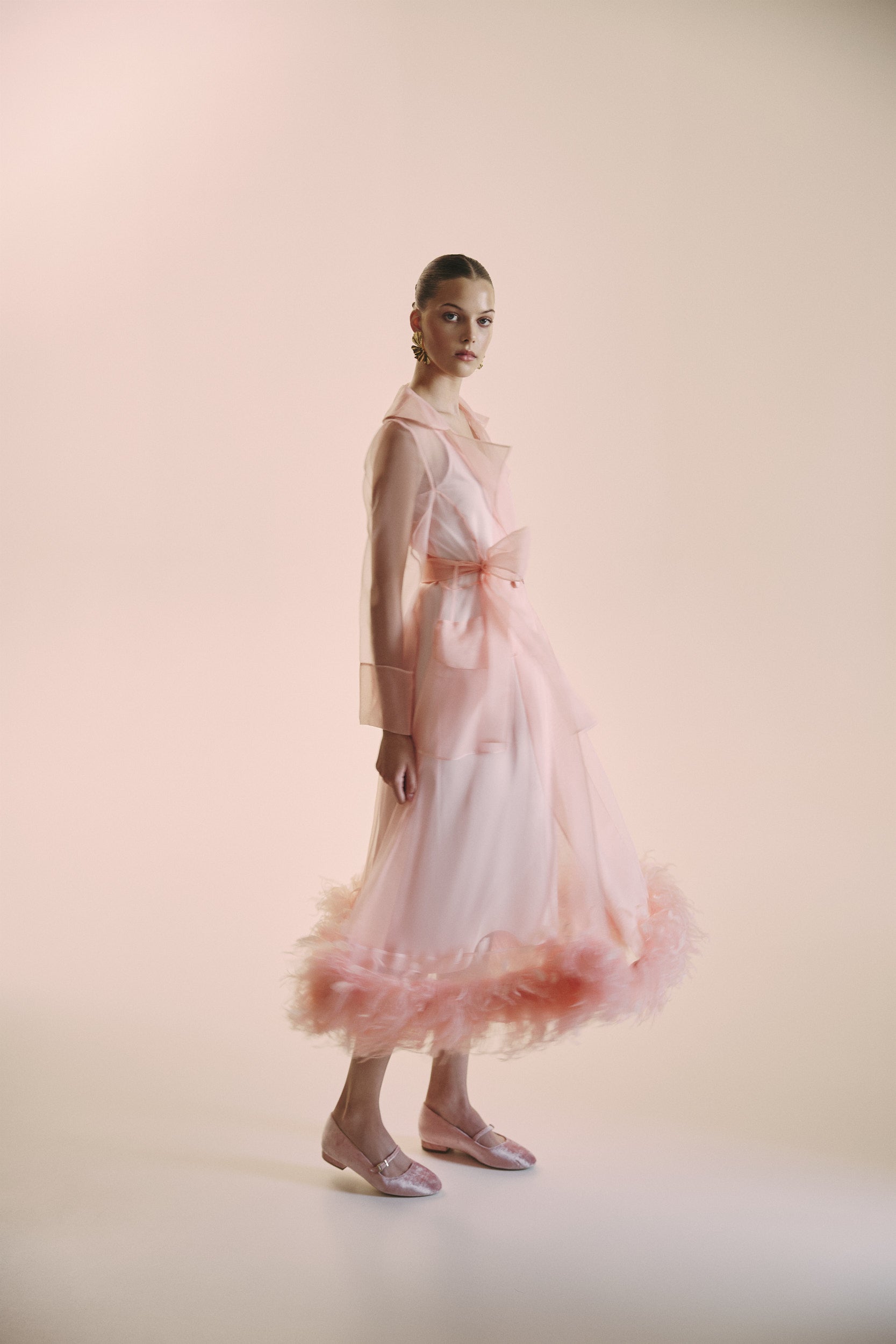 Sheer organza trench dress in pink