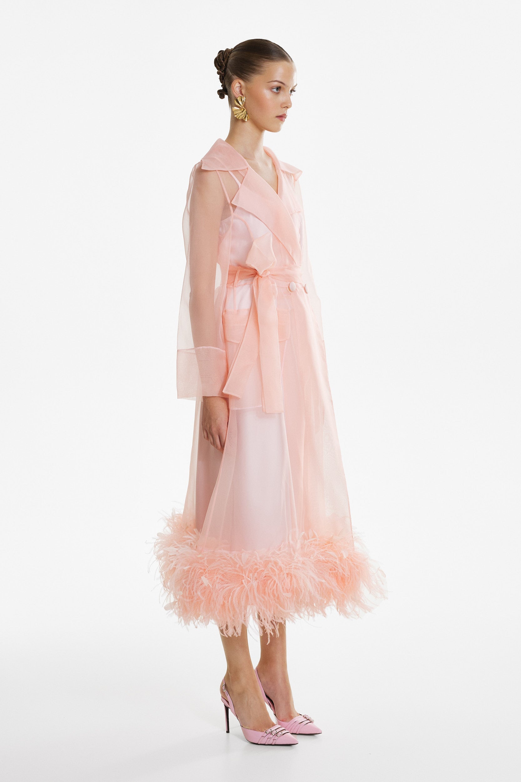Sheer organza trench dress in pink