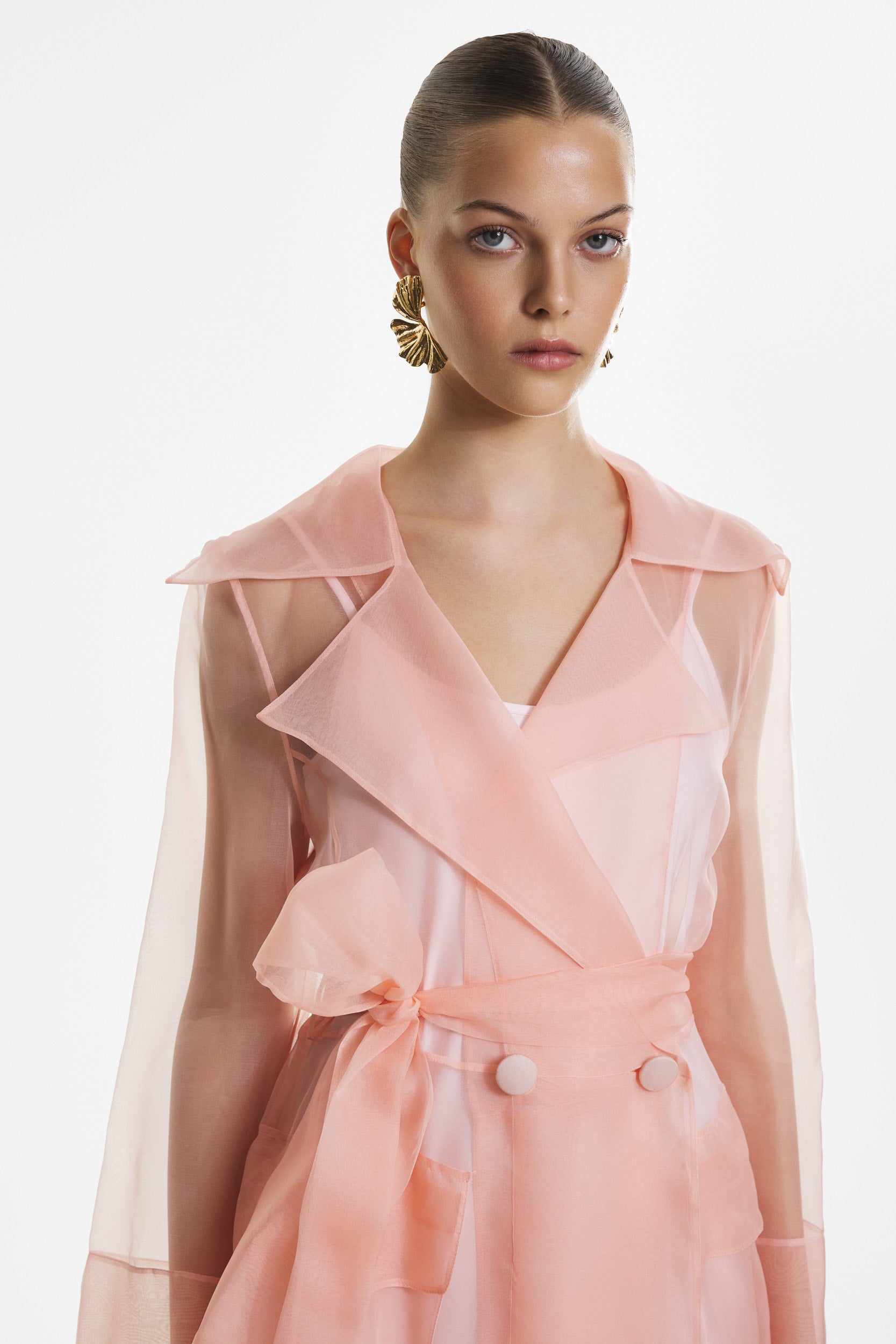 Sheer organza trench dress in pink