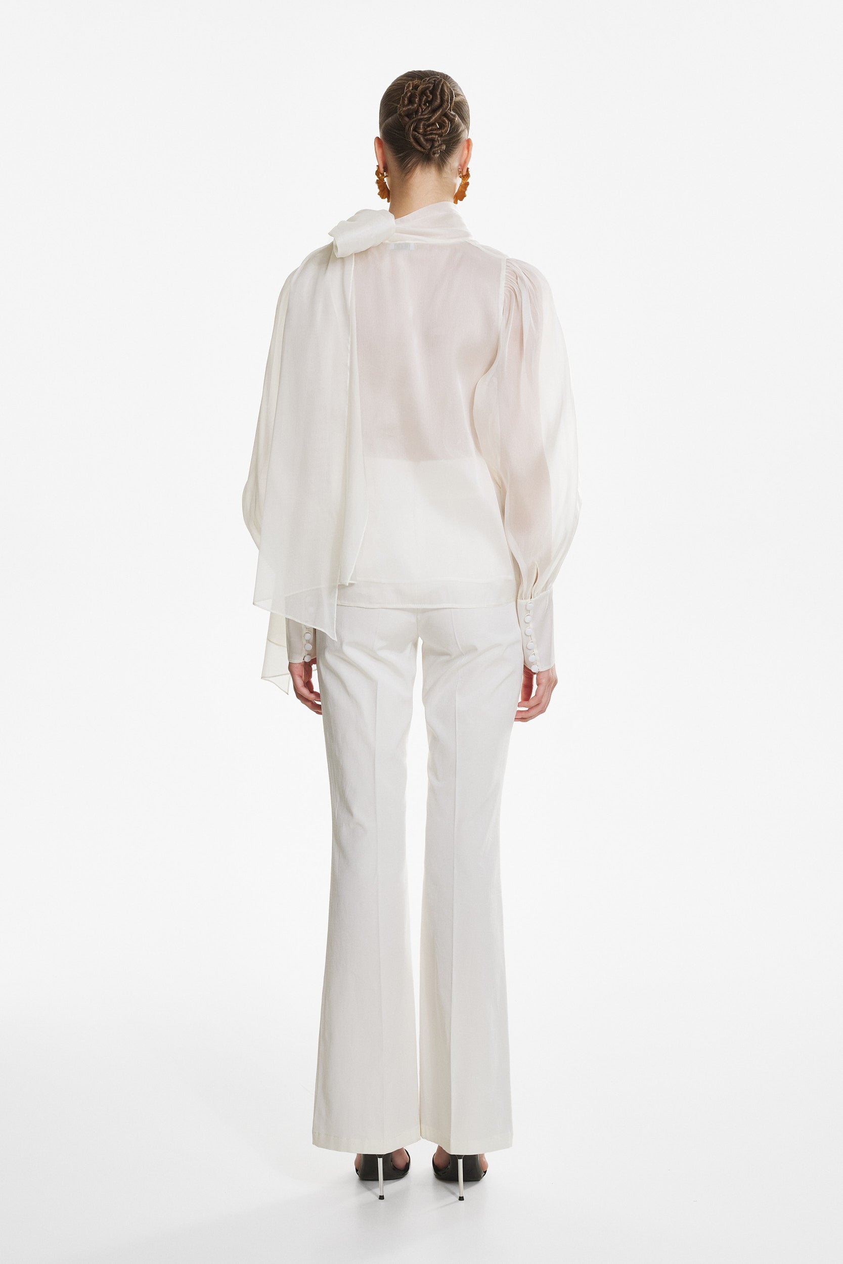Sheer white organza-silk blouse