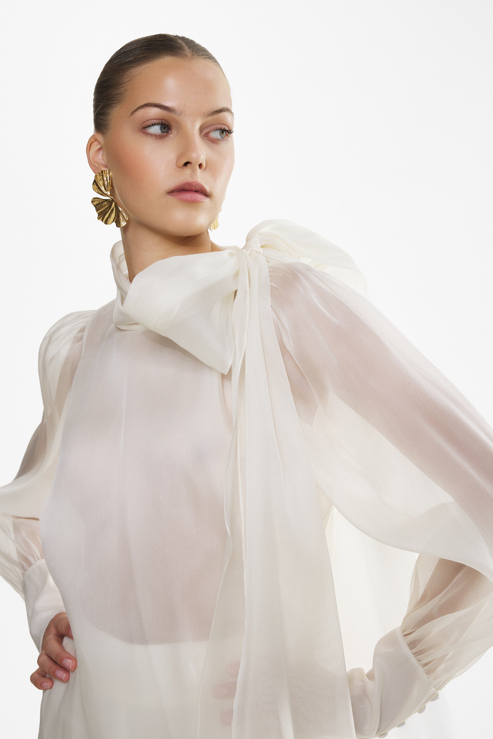 Sheer white organza-silk blouse