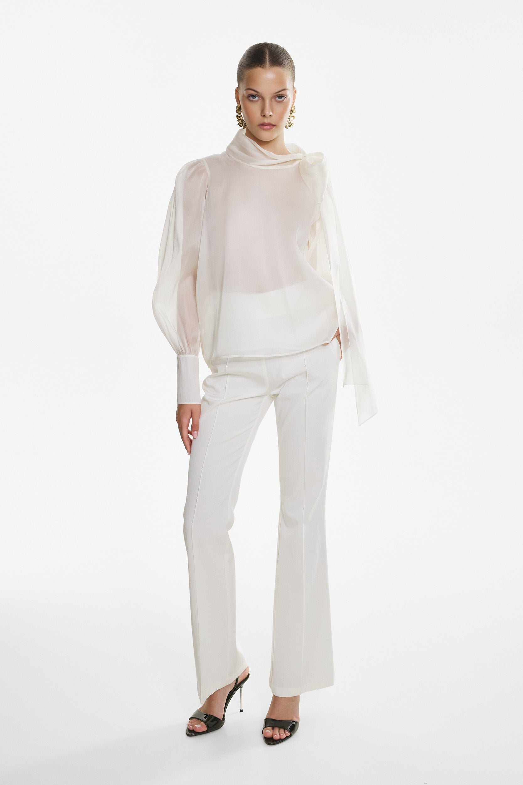 Sheer white organza-silk blouse