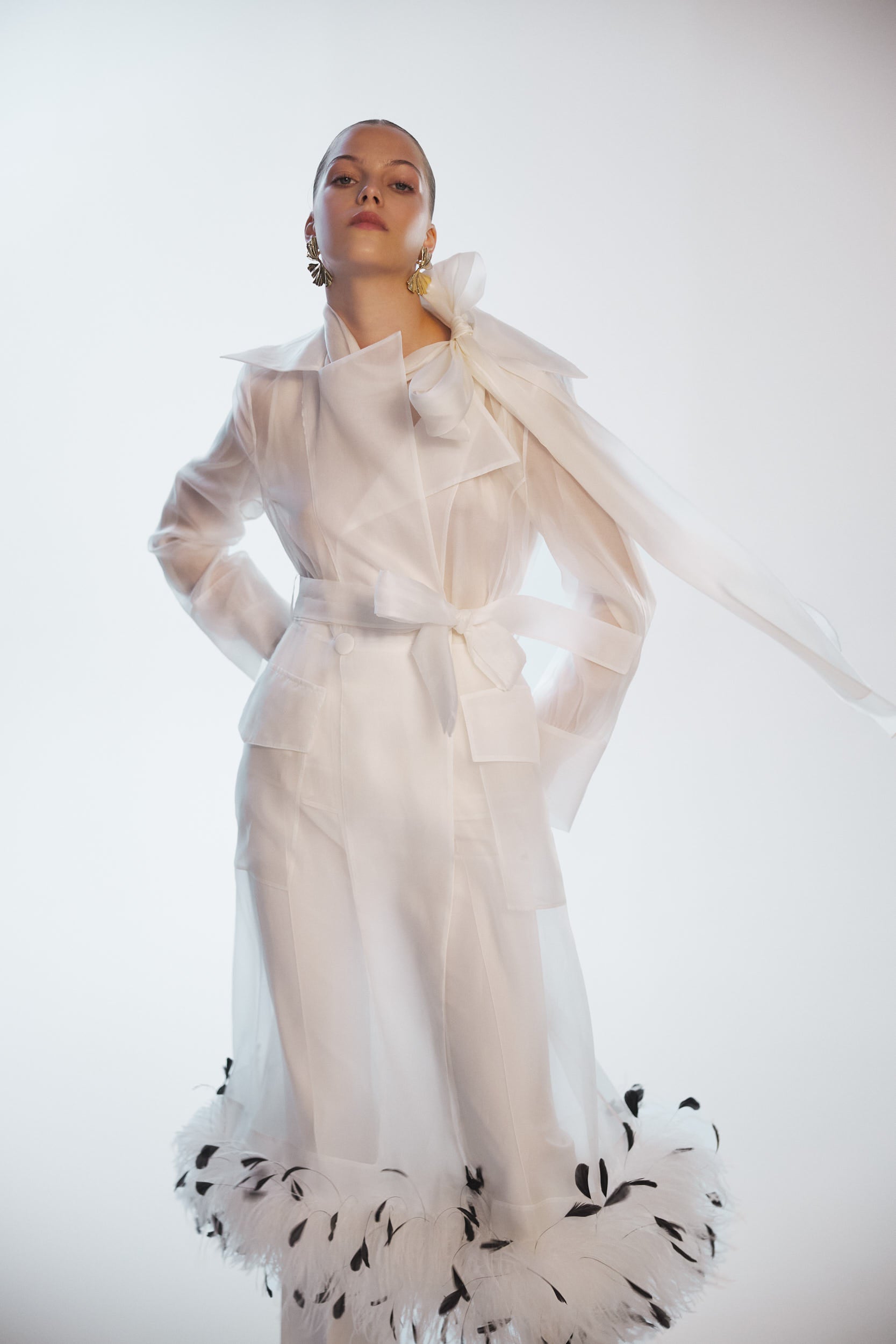 Sheer white organza-silk blouse