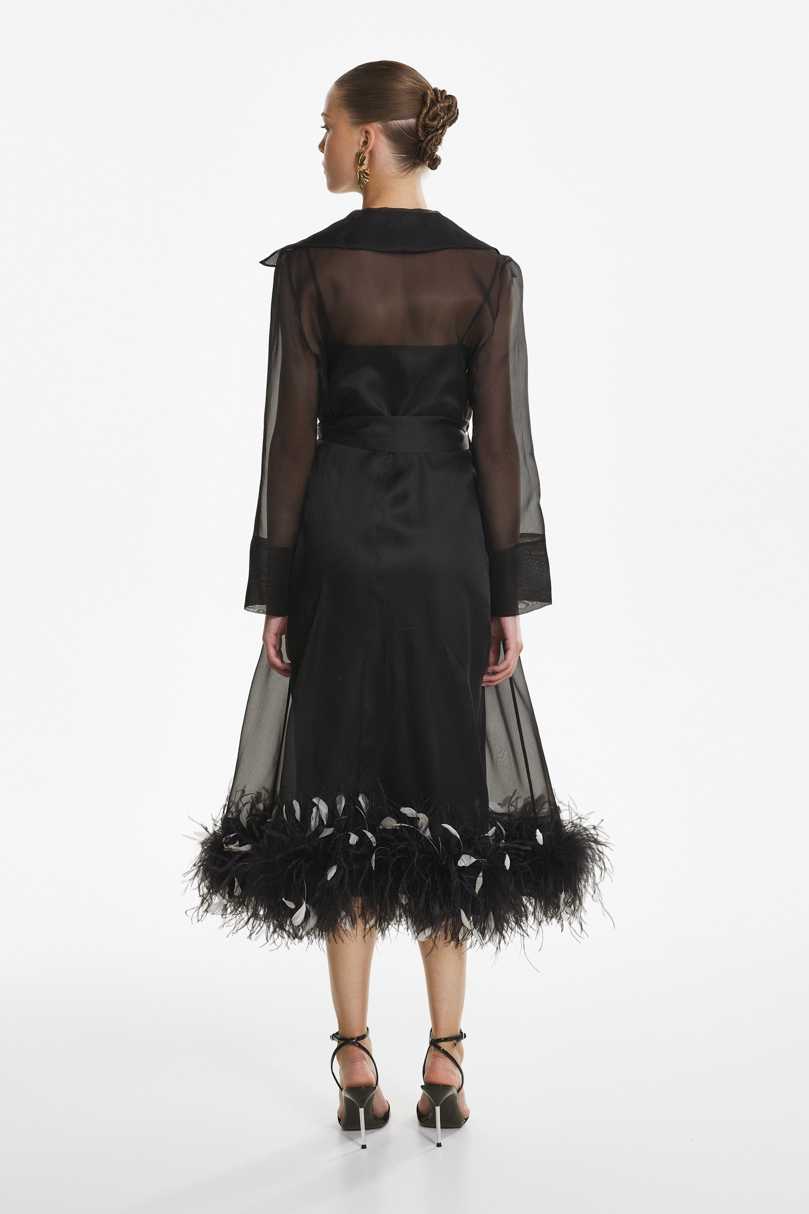 Sheer organza trench dress in black