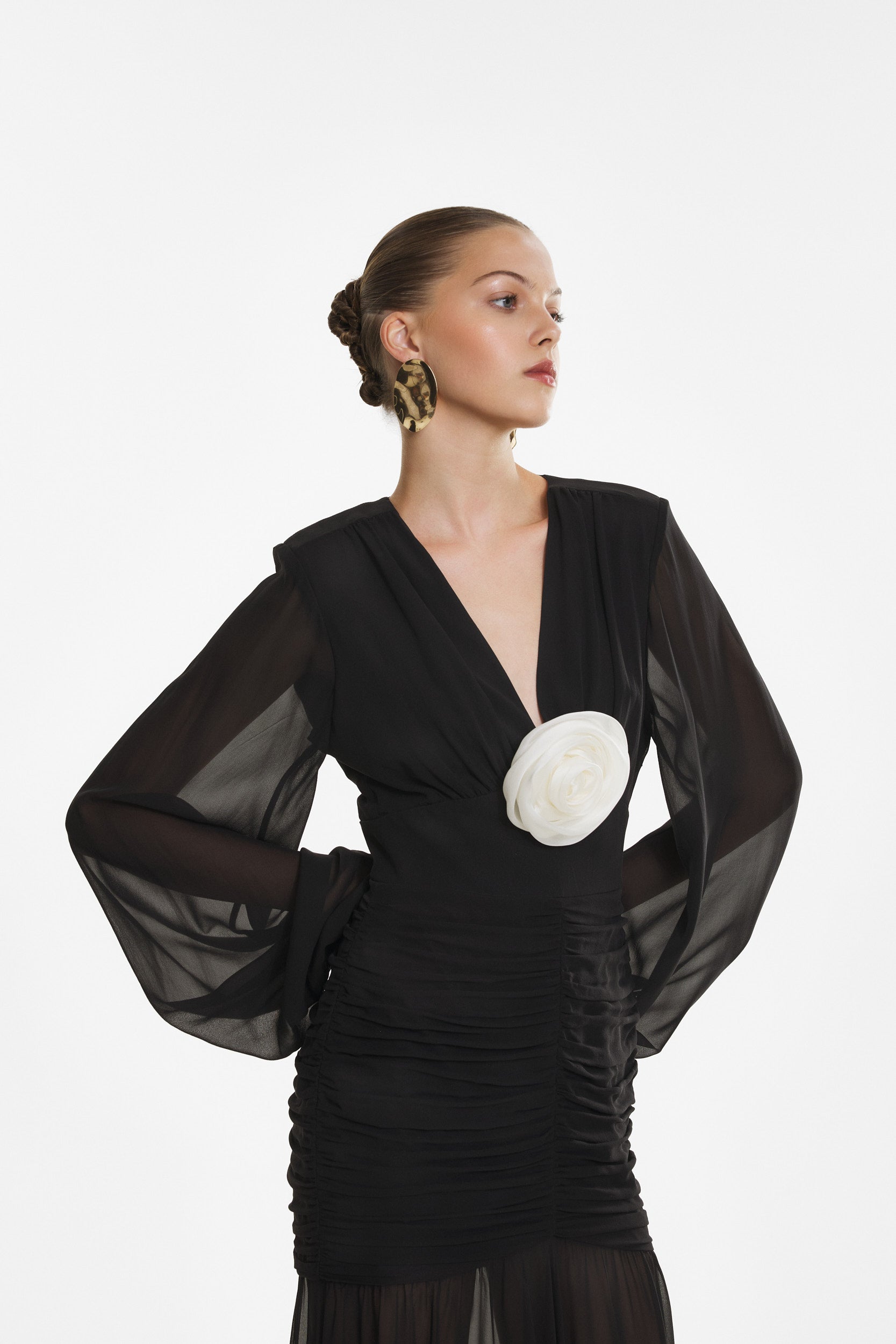 Ruched maxi dress in black