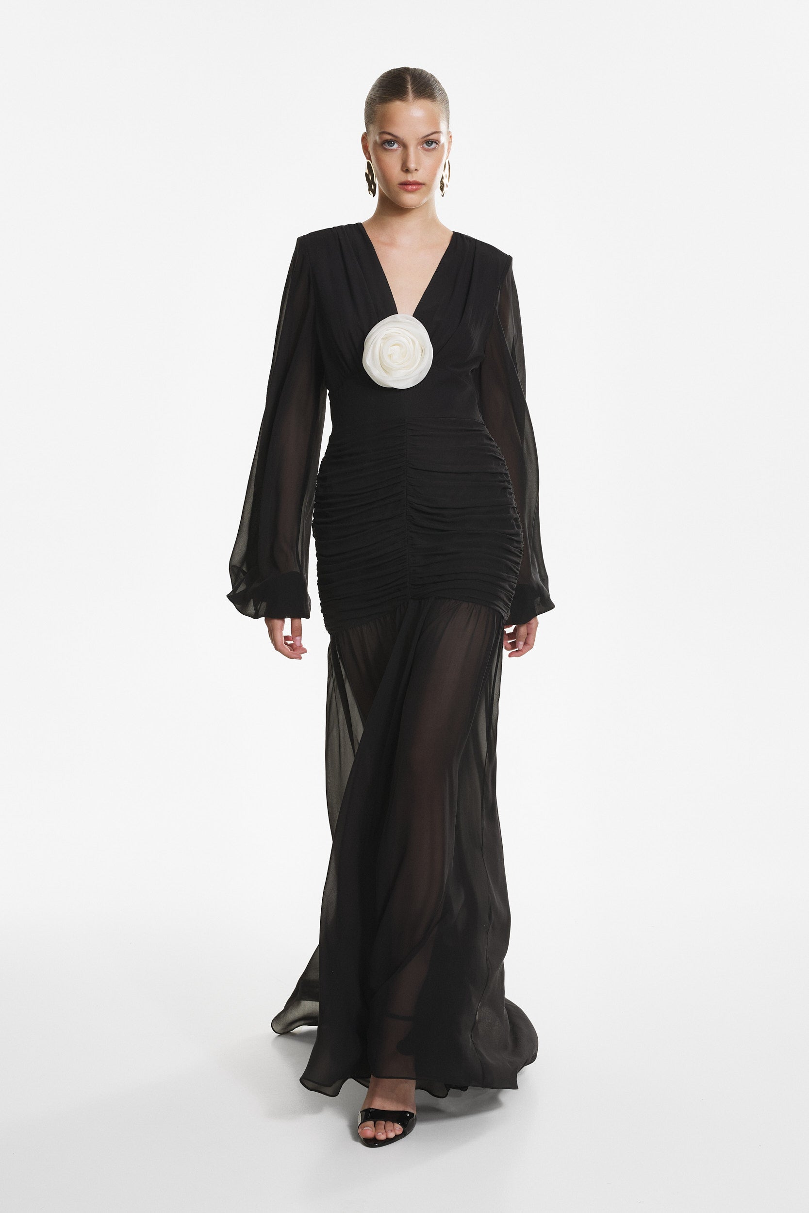 Ruched maxi dress in black