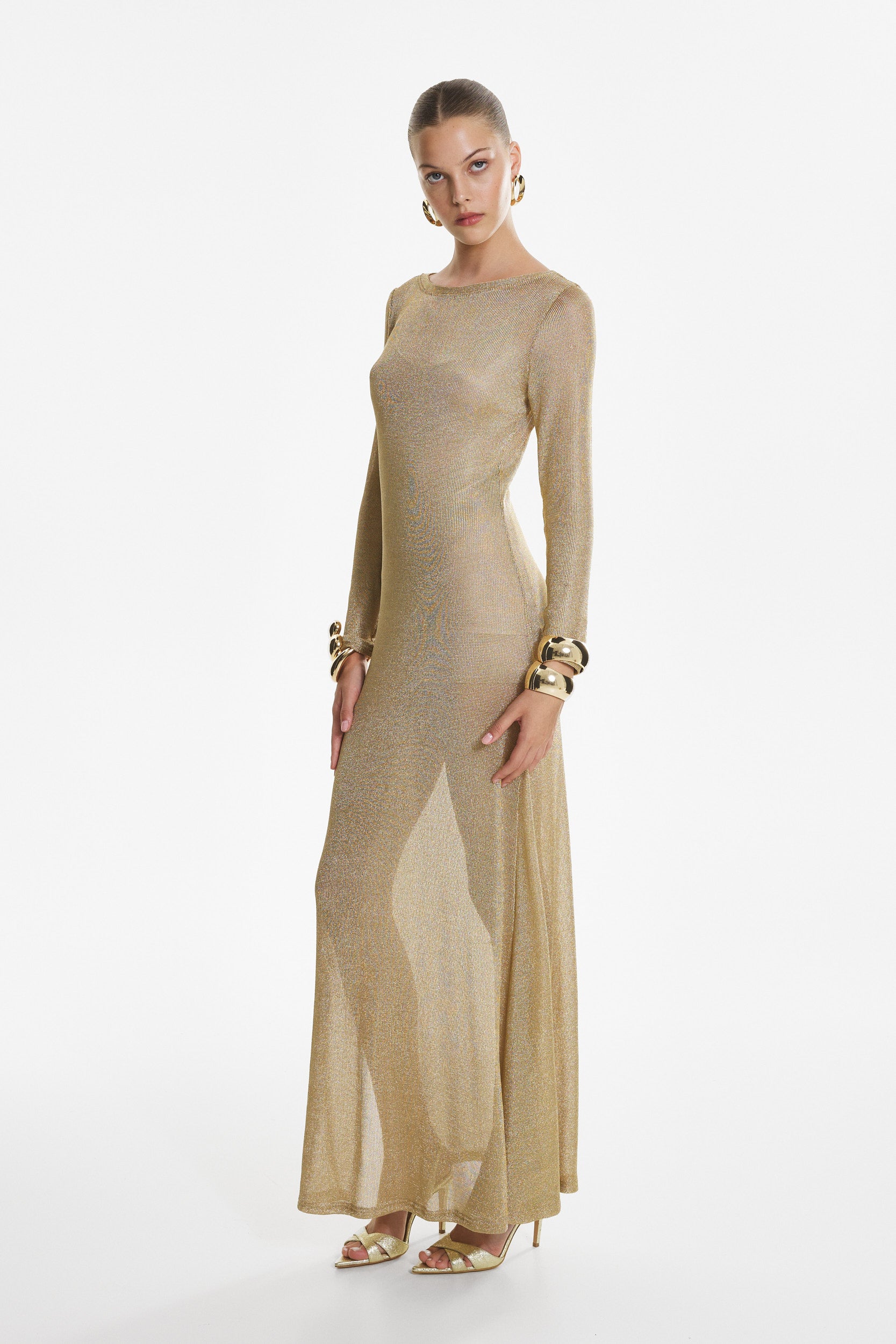 Side-slit gold maxi dress