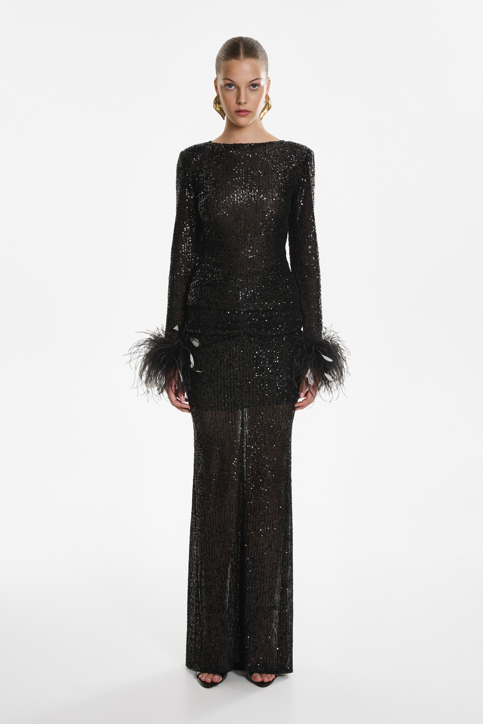 Open-back sequin top in black