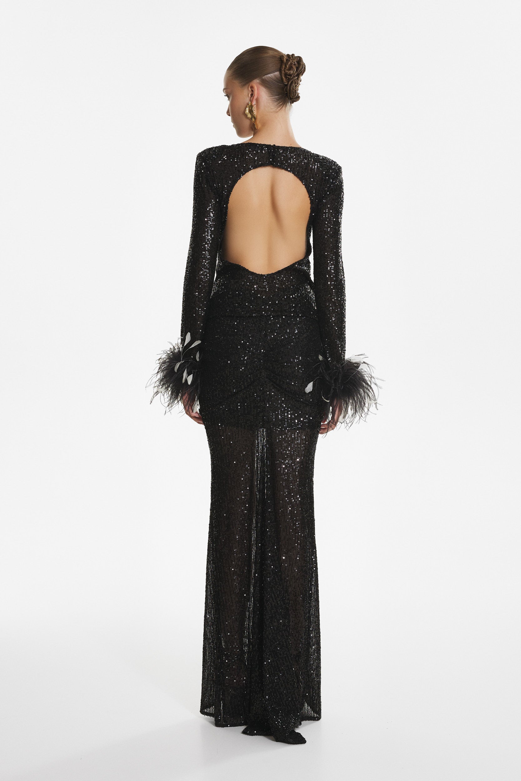 Open-back sequin top in black