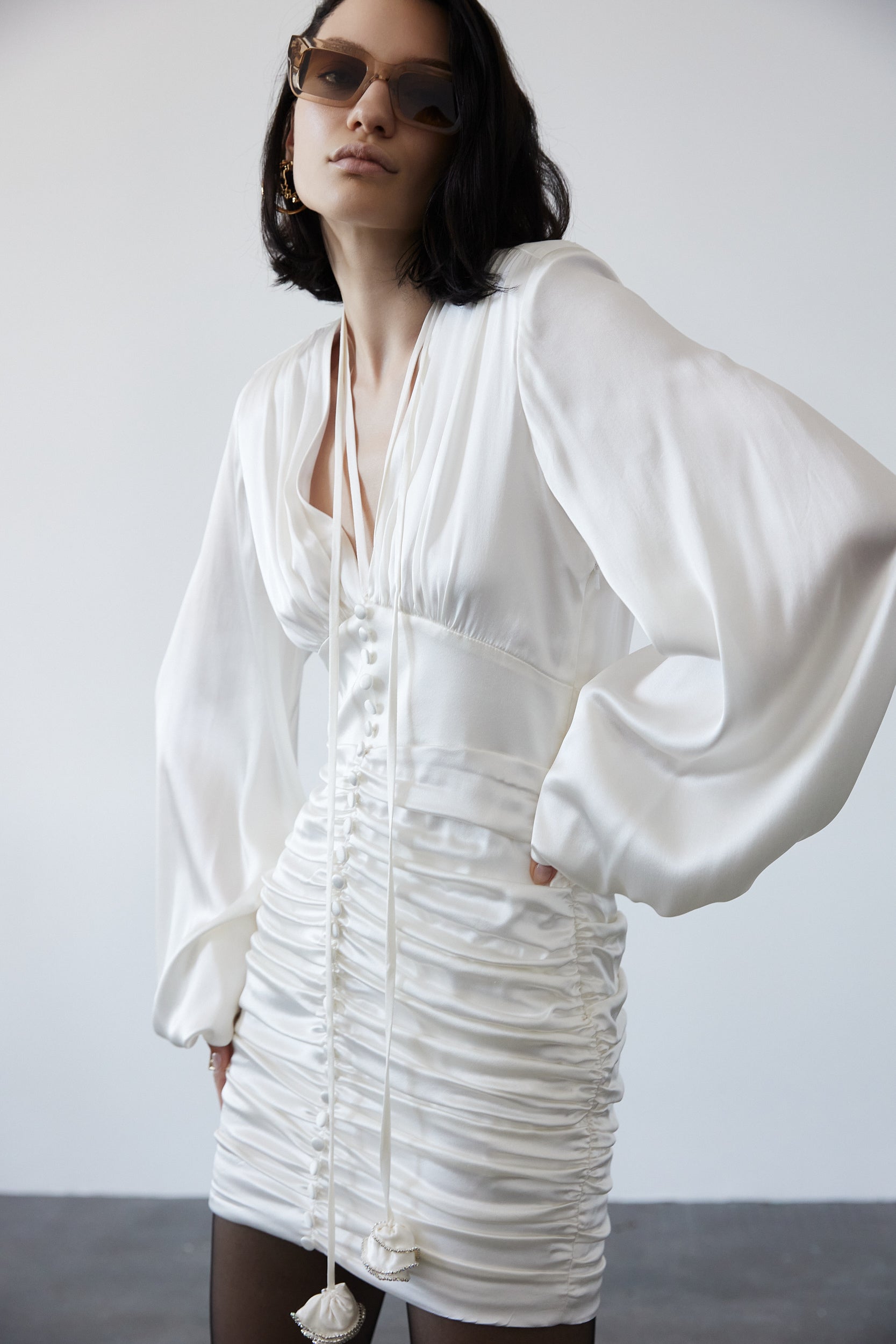 Ruched mini dress in white