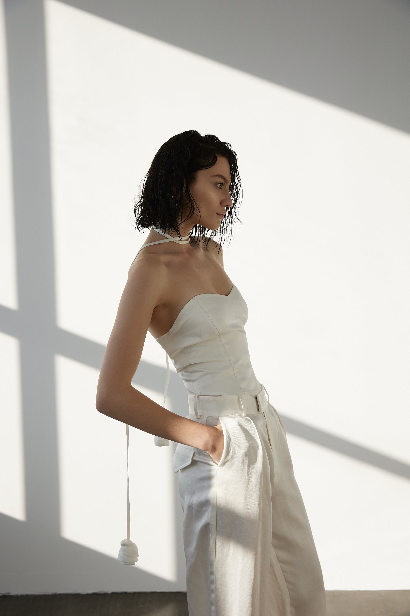 Linen corset top in white
