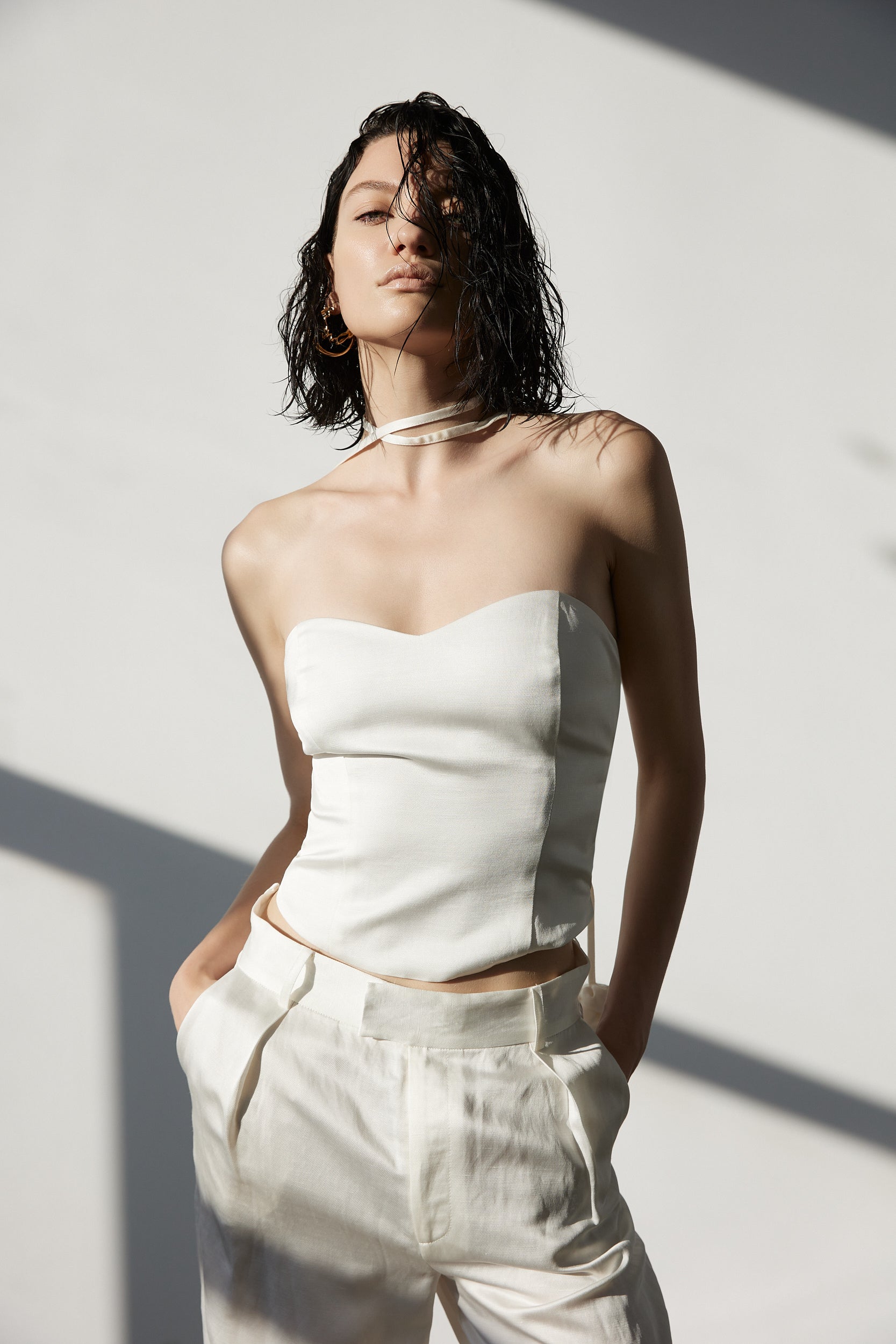 Linen corset top in white