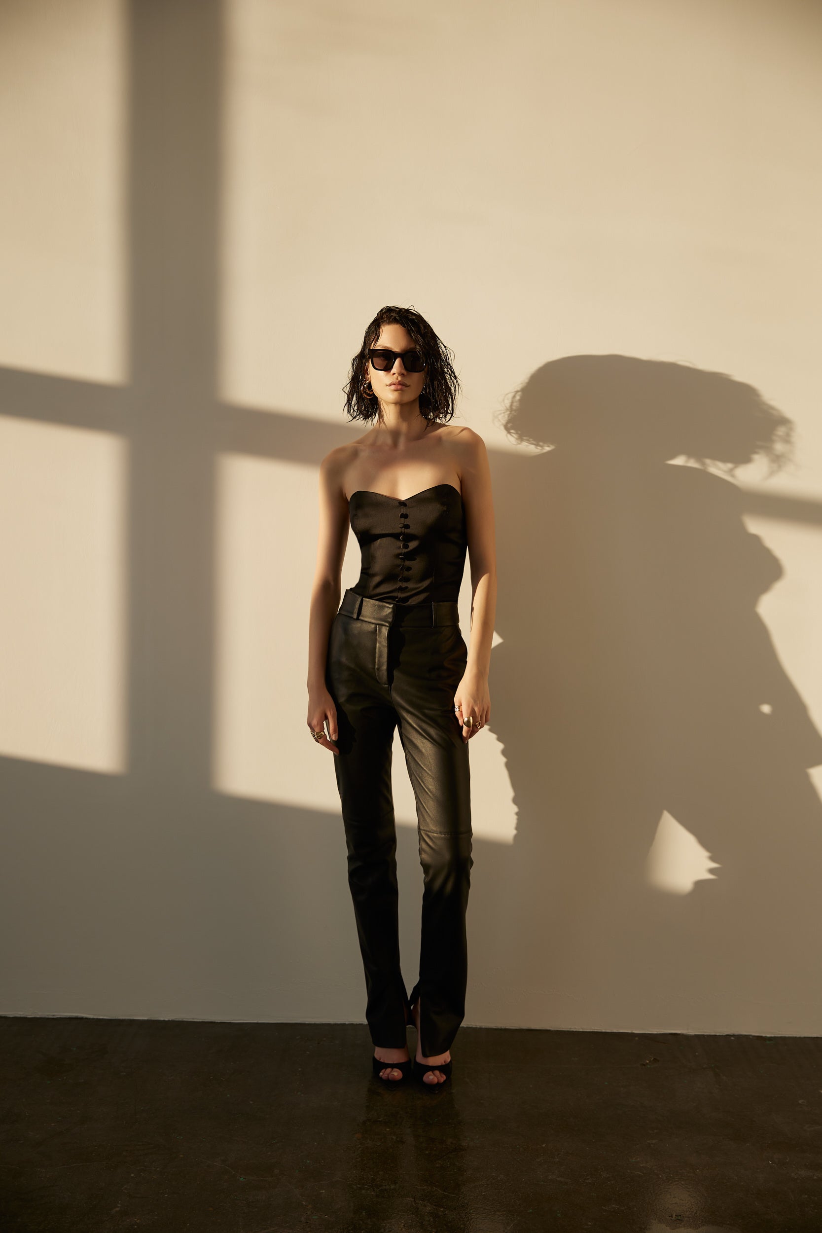 Leather trousers in black