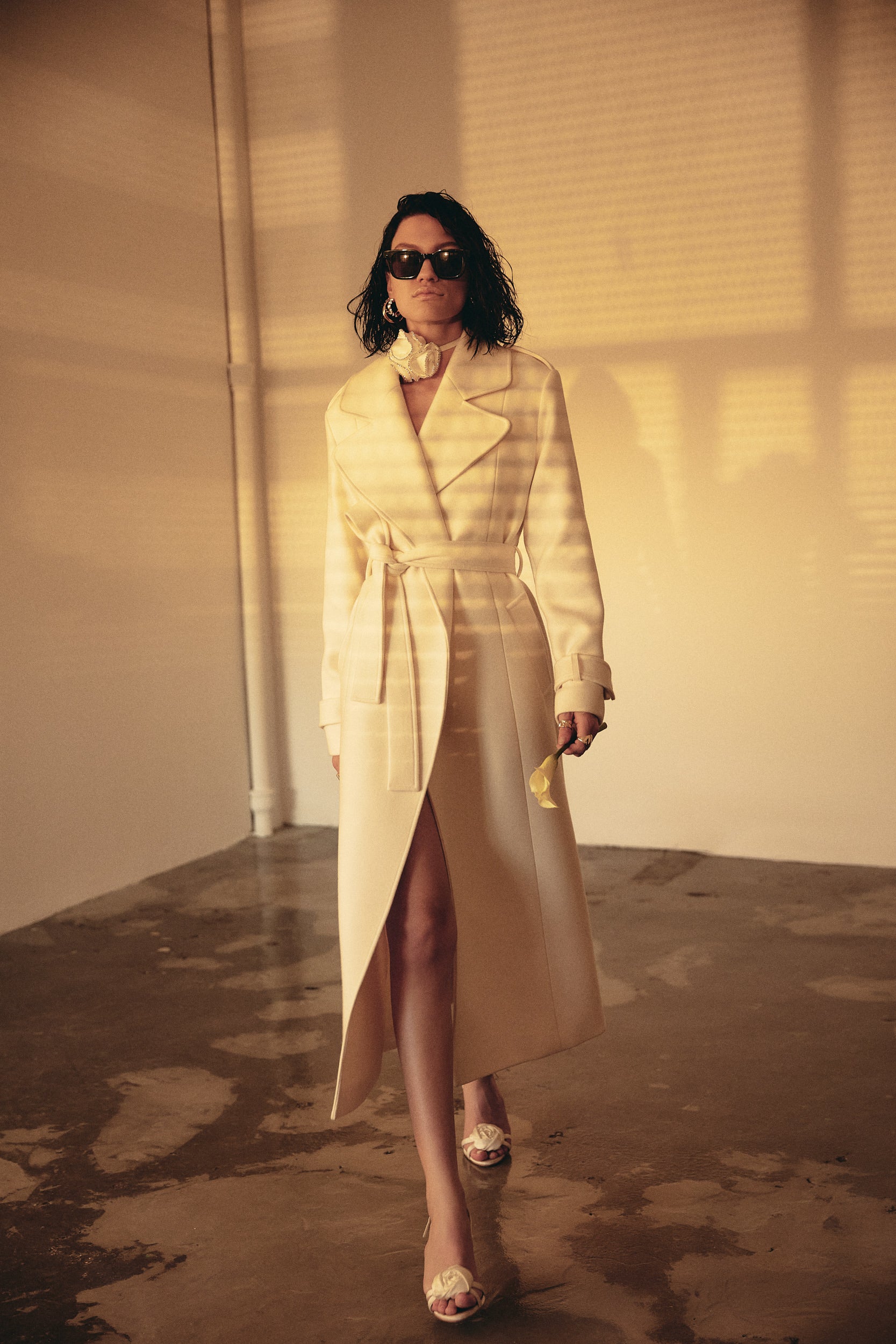 Wool and cashmere trench coat in white