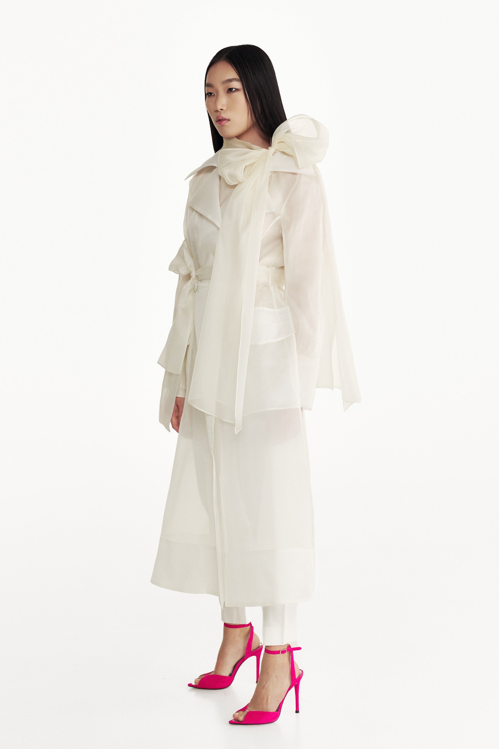 See Through Butter Organza Trench Coat