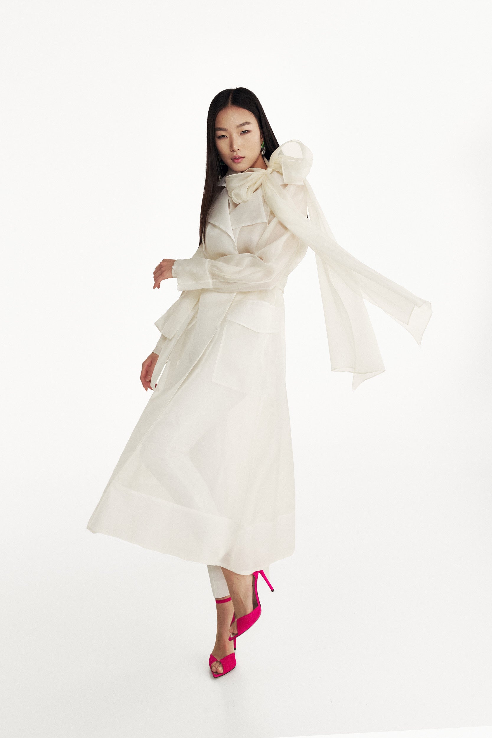 See Through Butter Organza Trench Coat