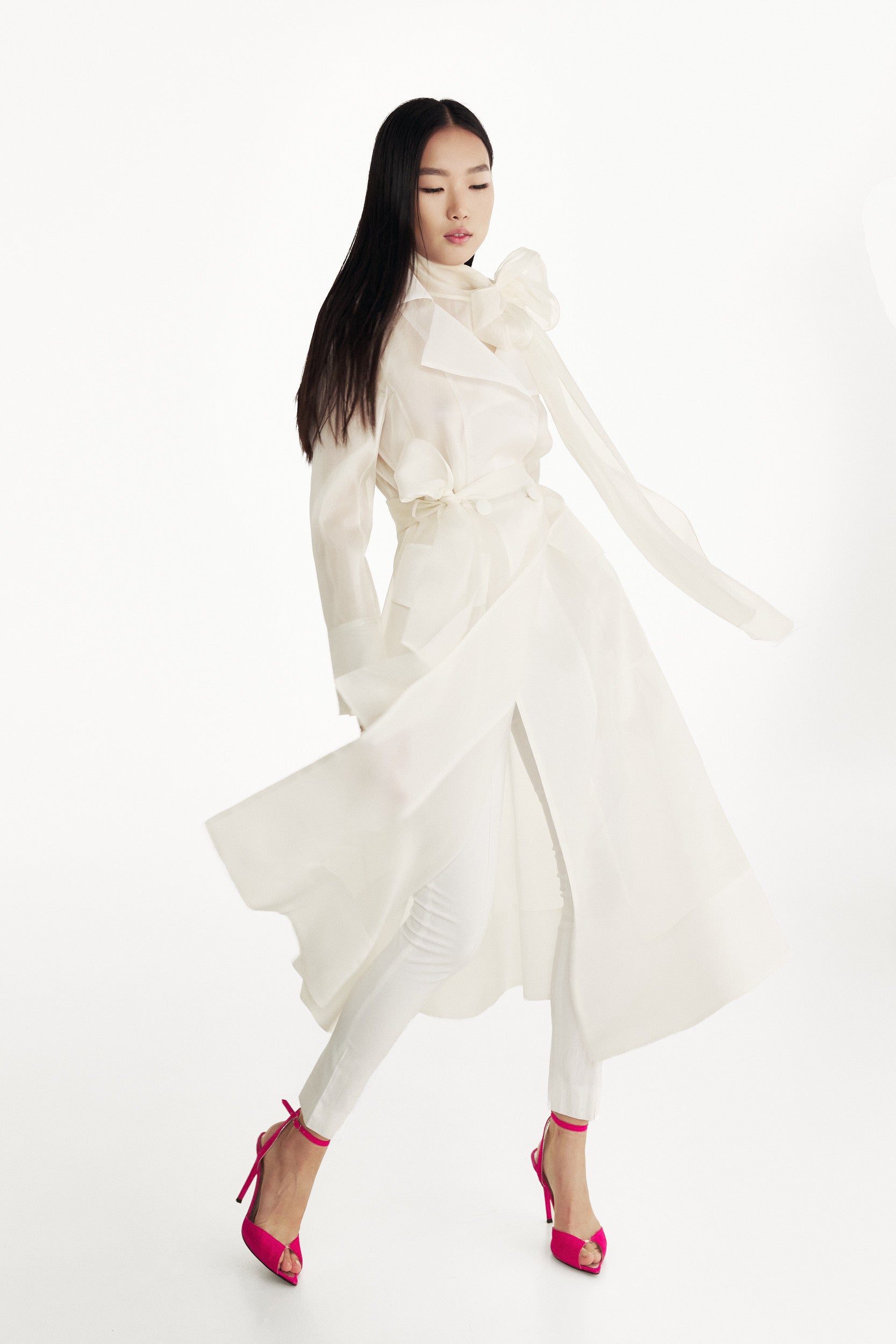 See Through Butter Organza Trench Coat