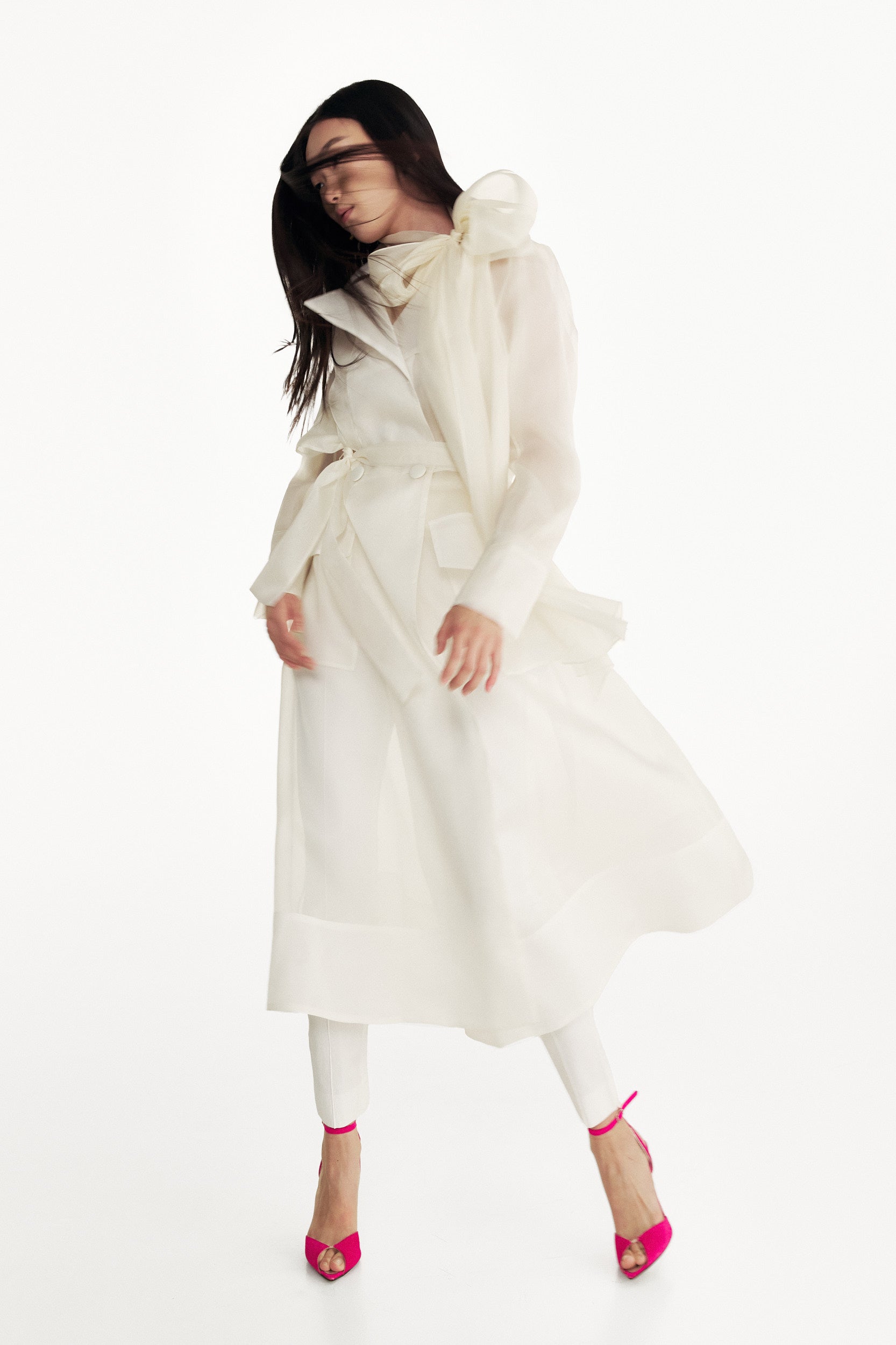 See Through Butter Organza Trench Coat