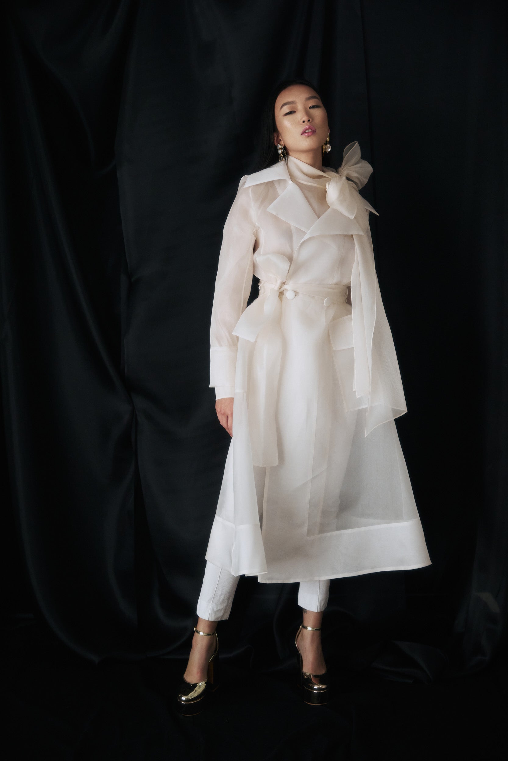 See Through Butter Organza Trench Coat