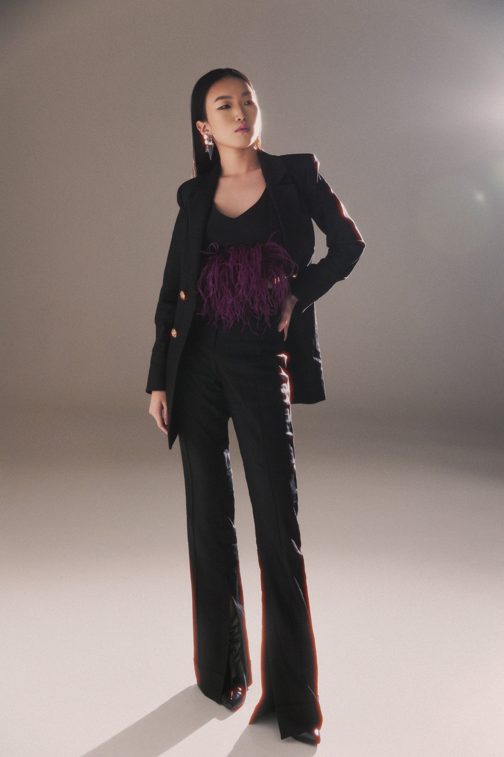 Double-Breasted Jacket with gold buttons in black