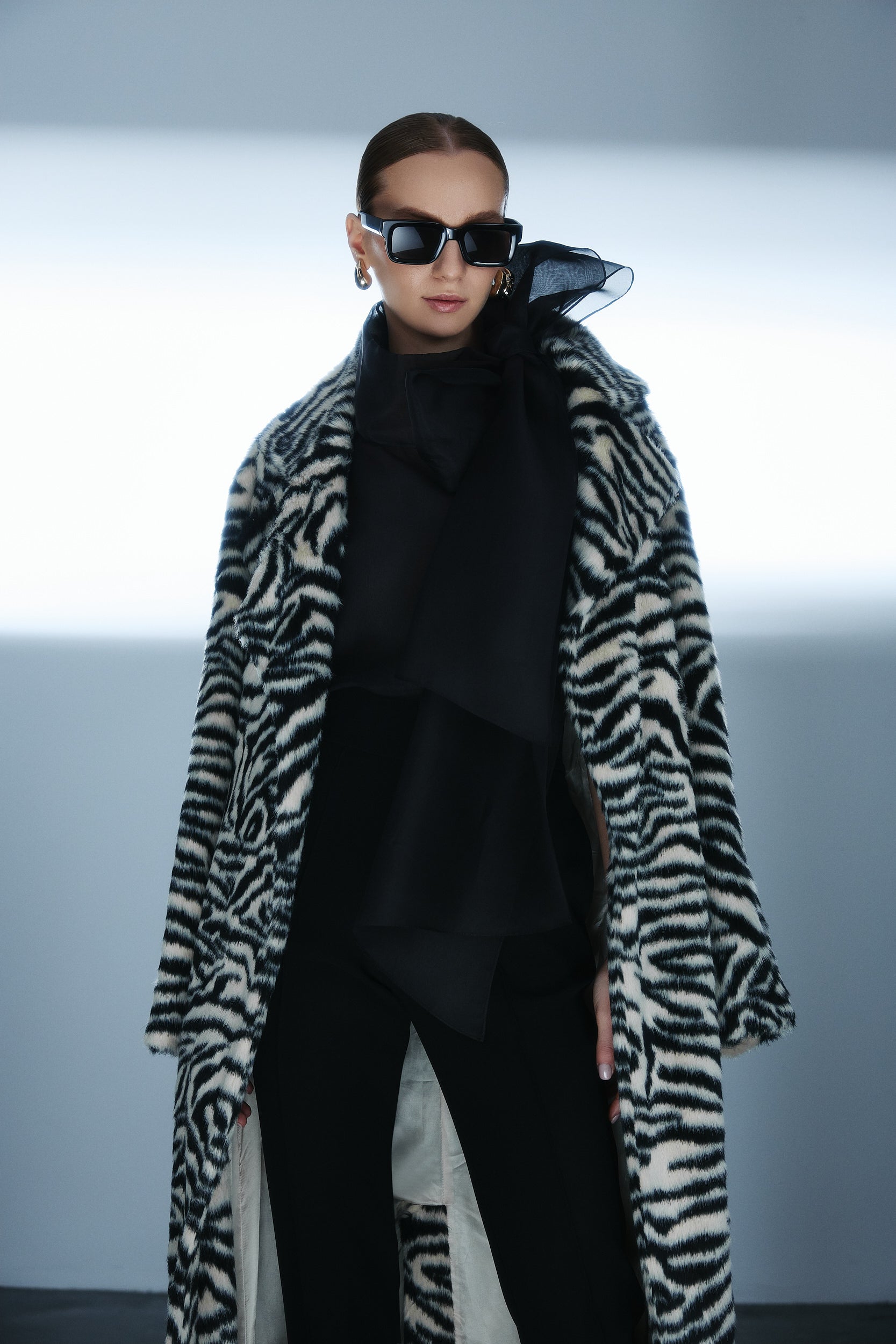 Long faux fur coat in zebra print