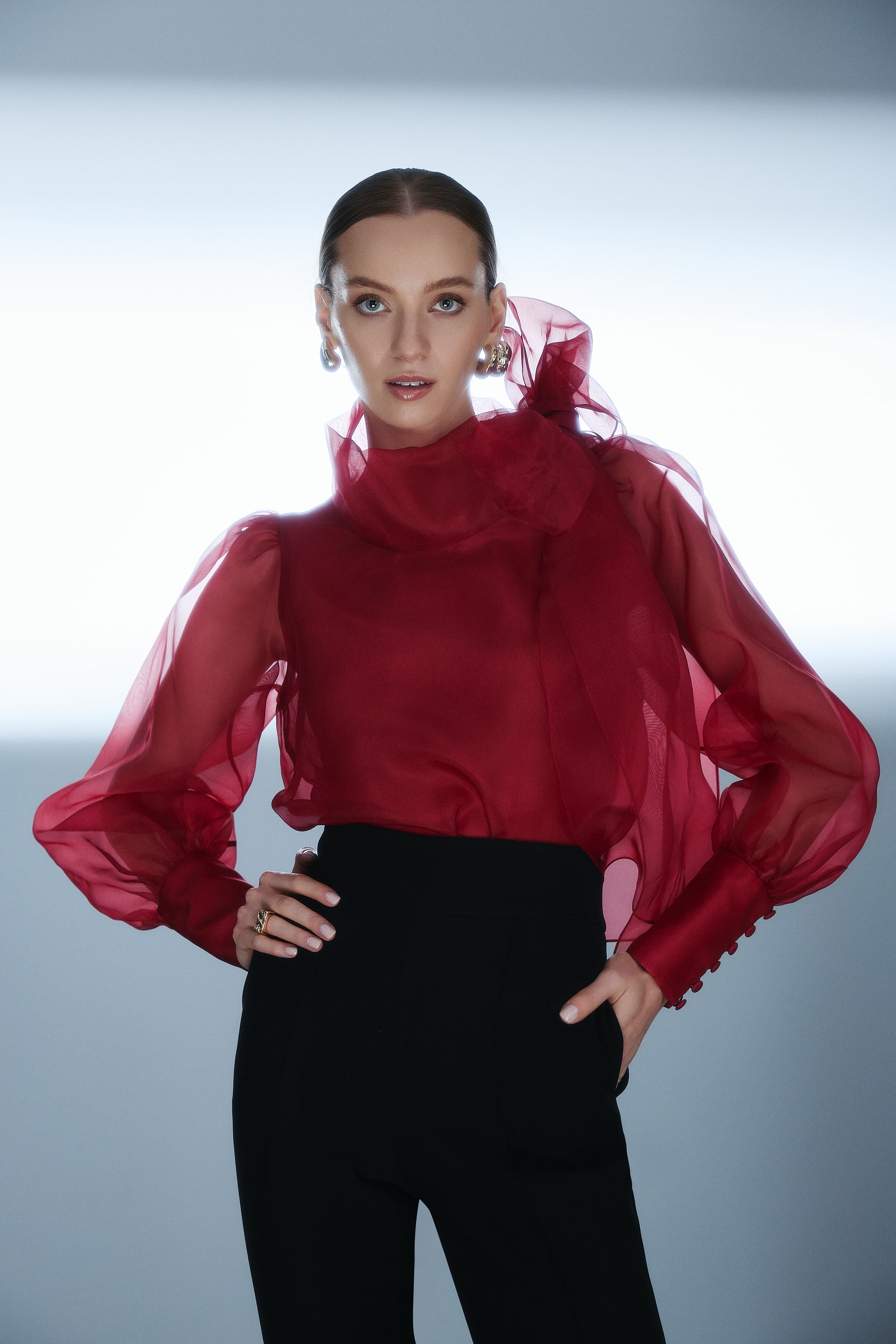 Sheer Red organza-silk Blouse