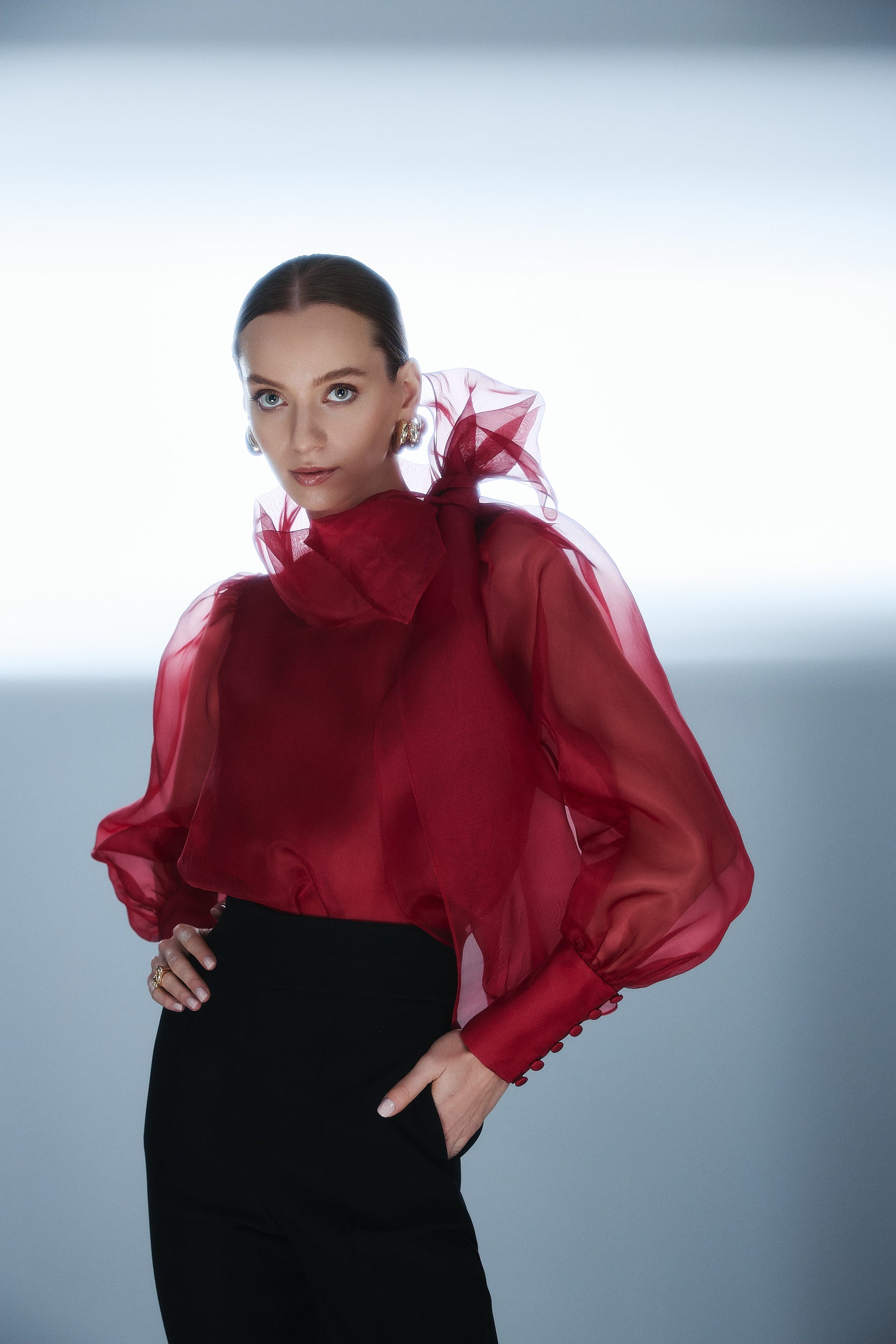 Sheer Red organza-silk Blouse