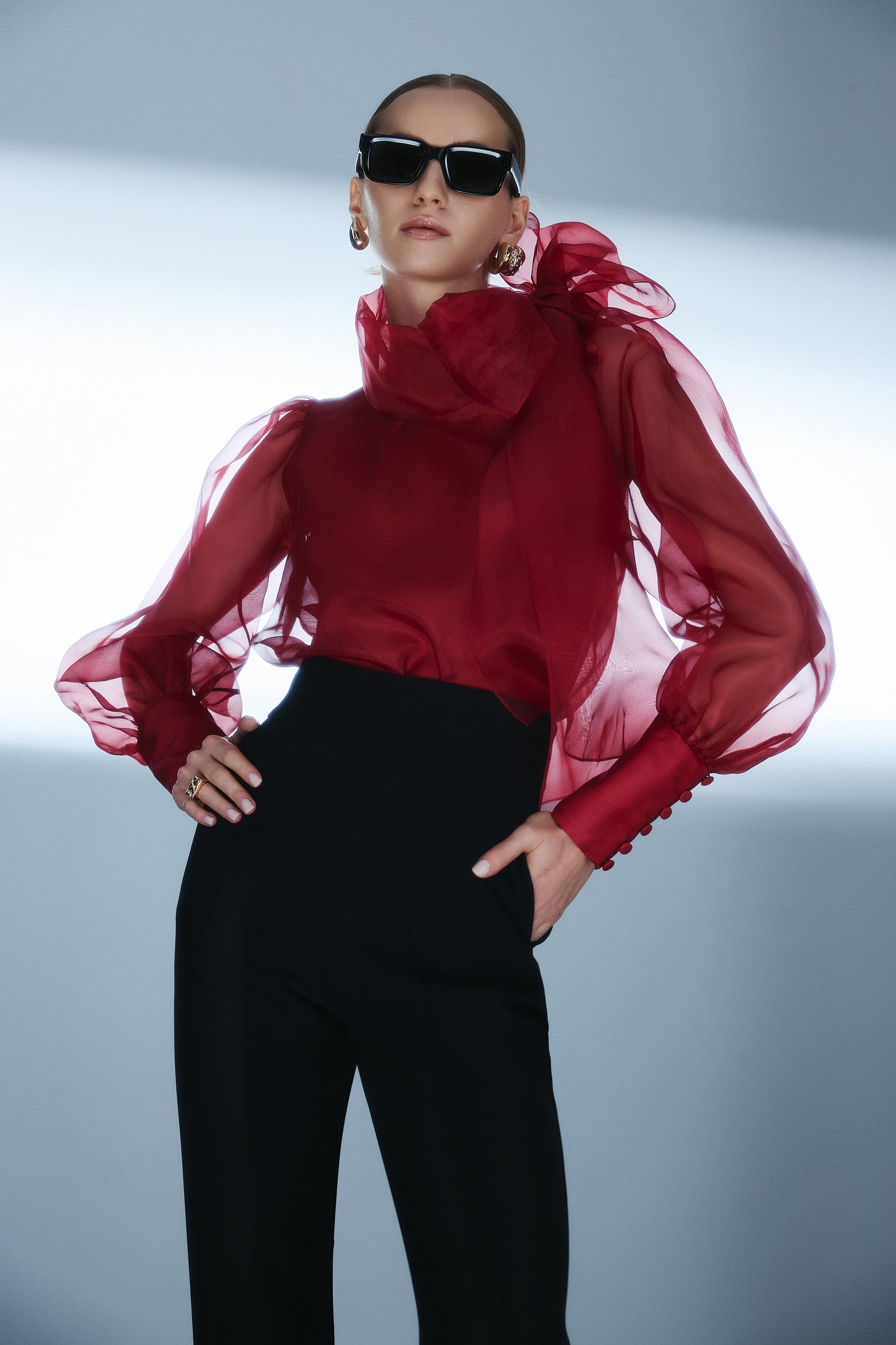 Sheer Red organza-silk Blouse