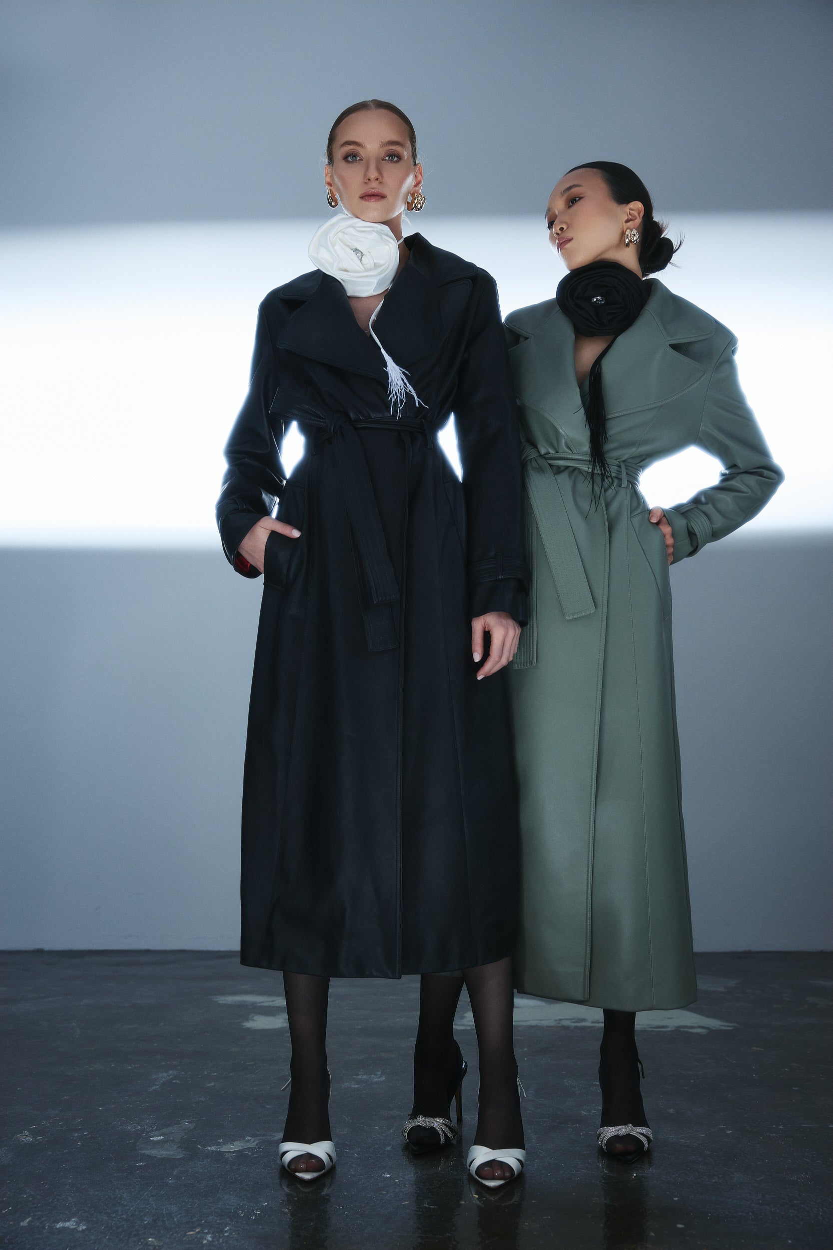 Vegan leather trench coat in green