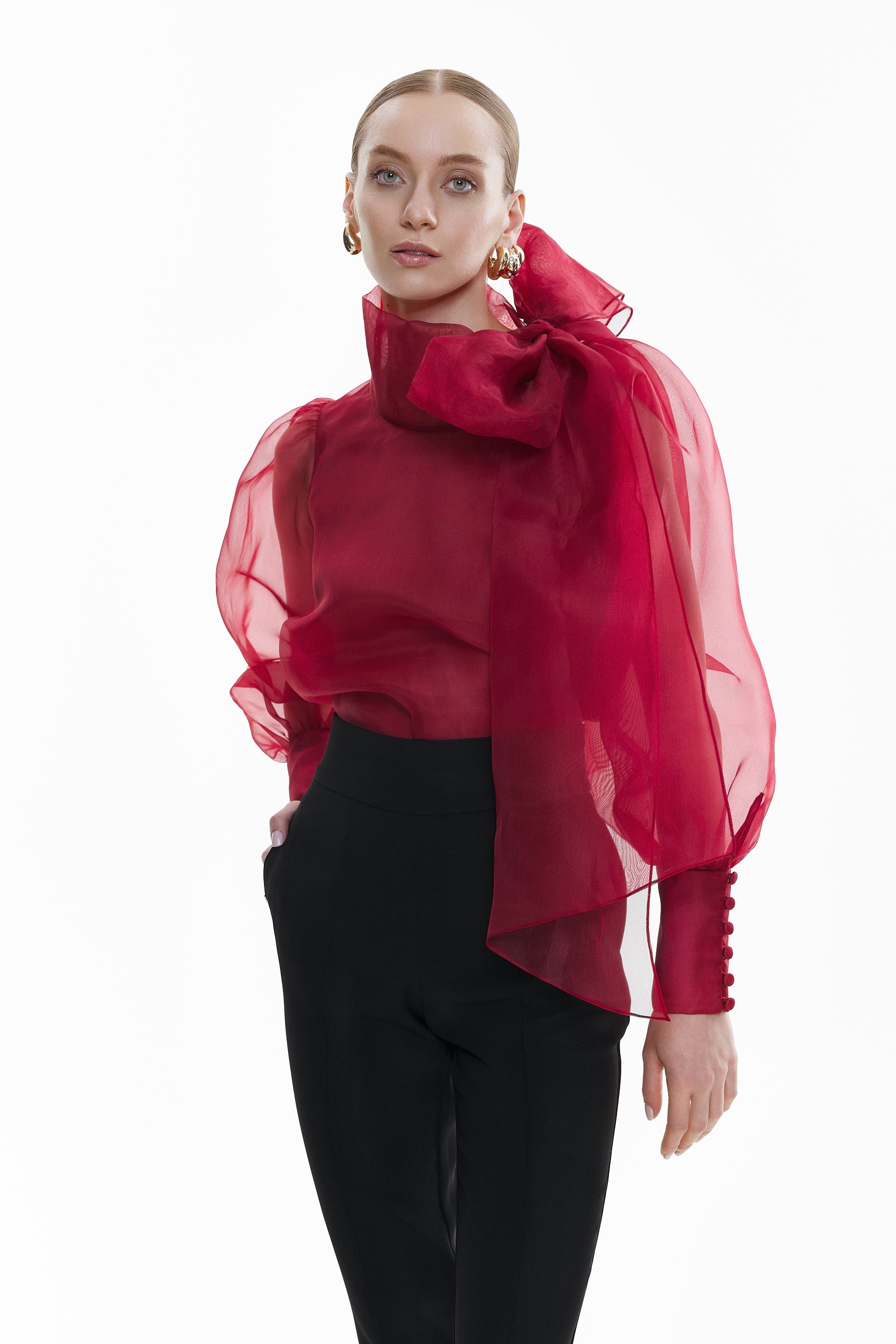 Sheer Red organza-silk Blouse