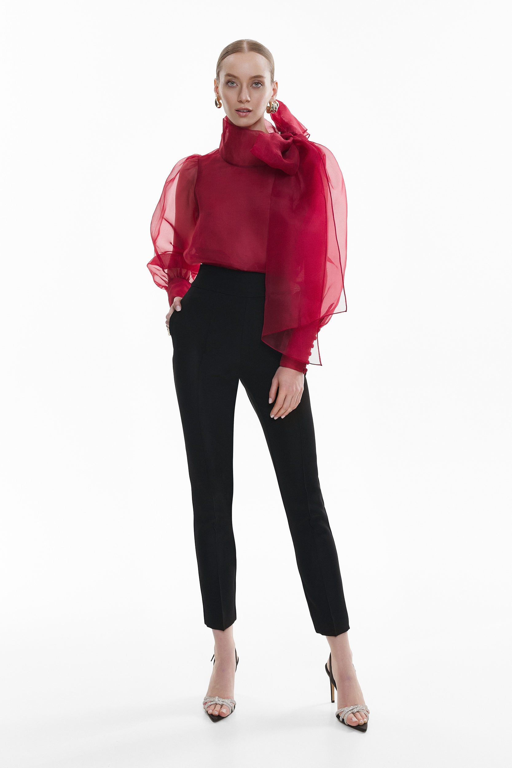 Sheer Red organza-silk Blouse