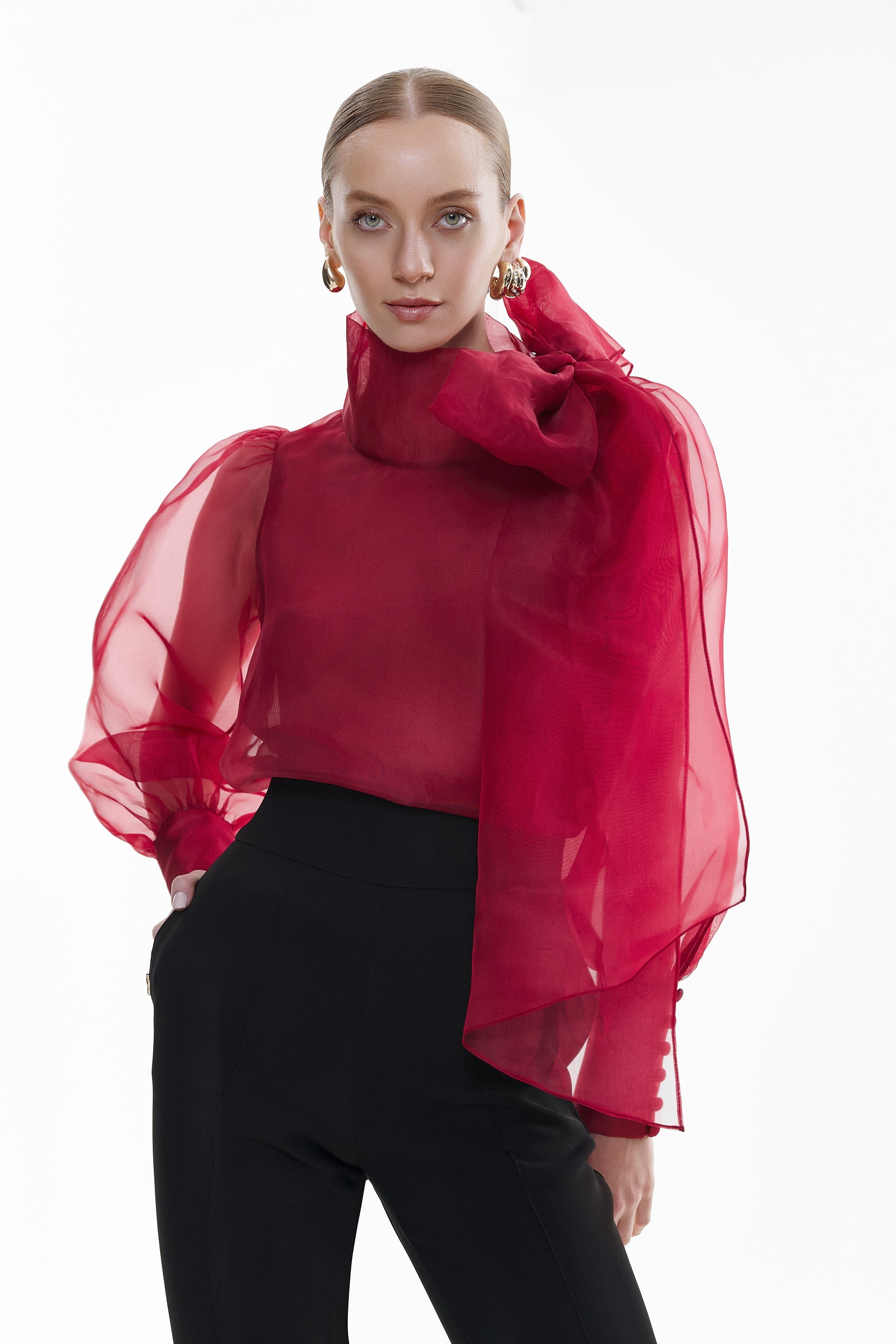 Sheer Red organza-silk Blouse